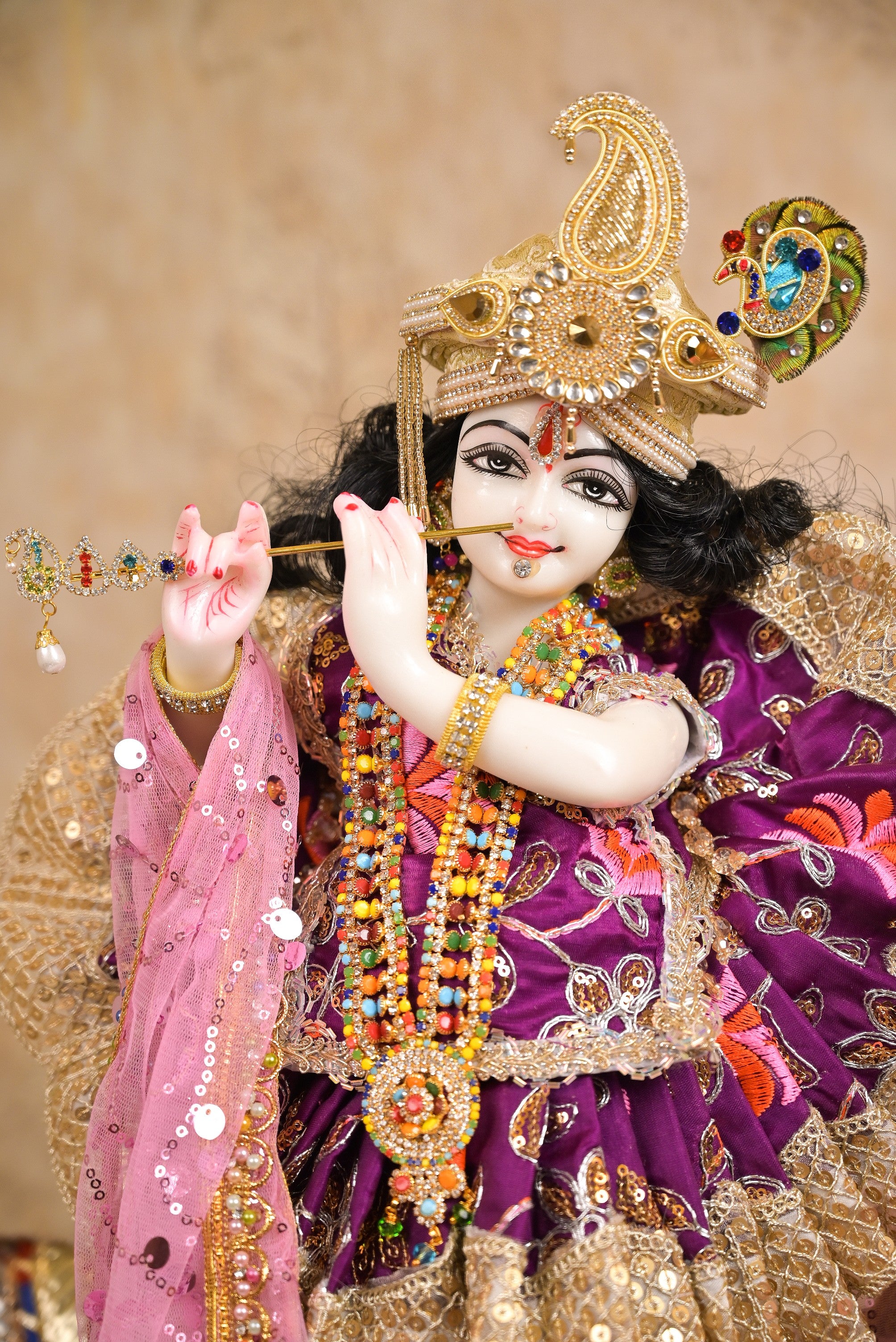 Radha Krishna Poshak | Purple, Pink & Golden Silk