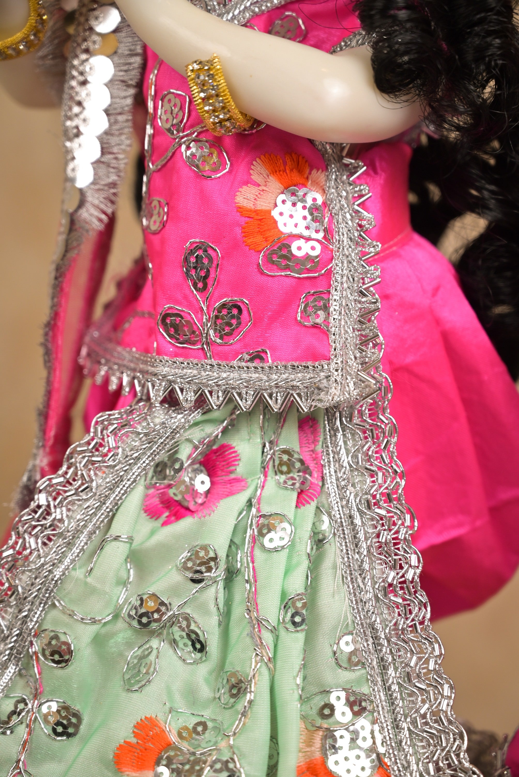 Radha Krishna Poshak | Sea Green Silk & Net