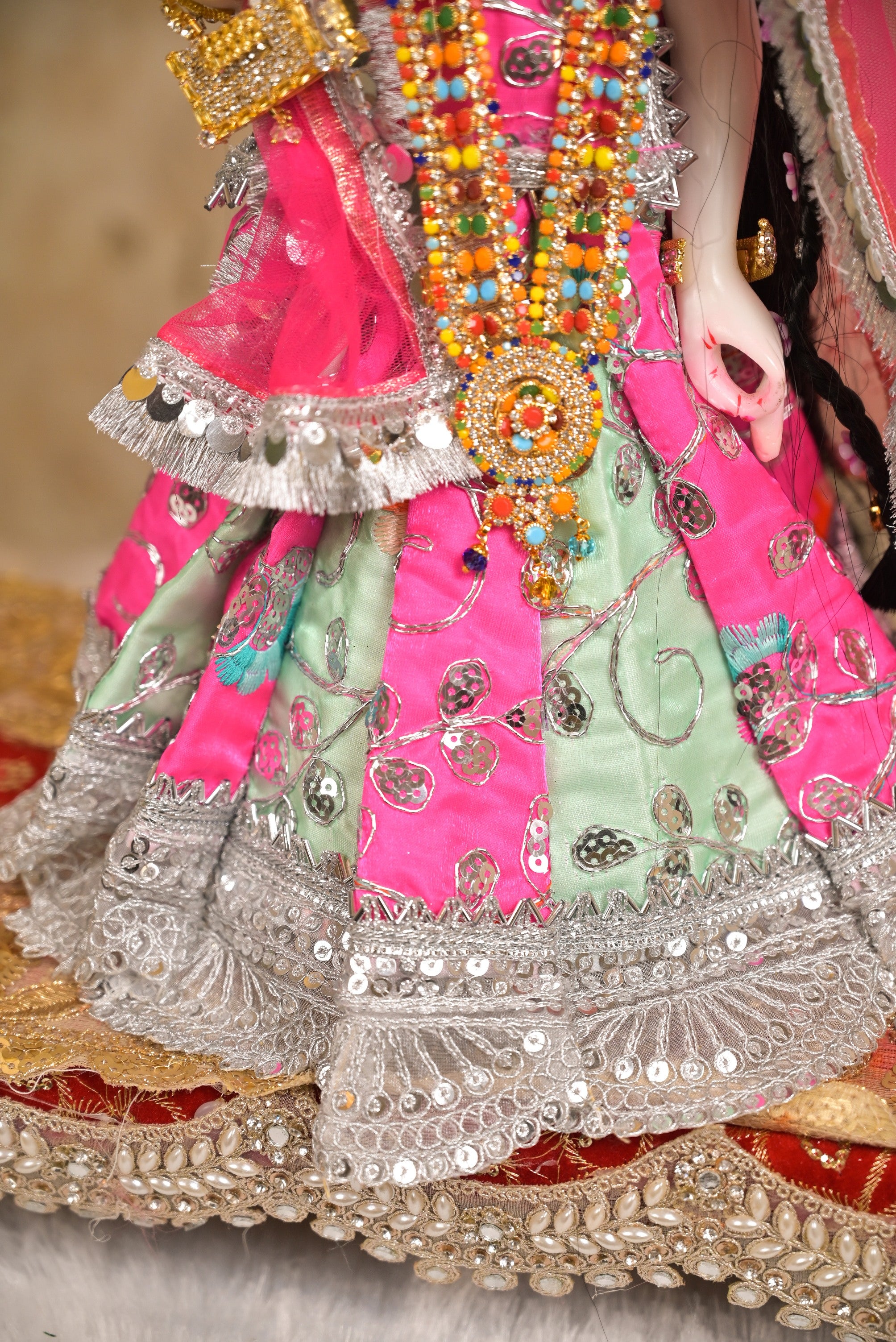 Radha Krishna Poshak | Sea Green Silk & Net