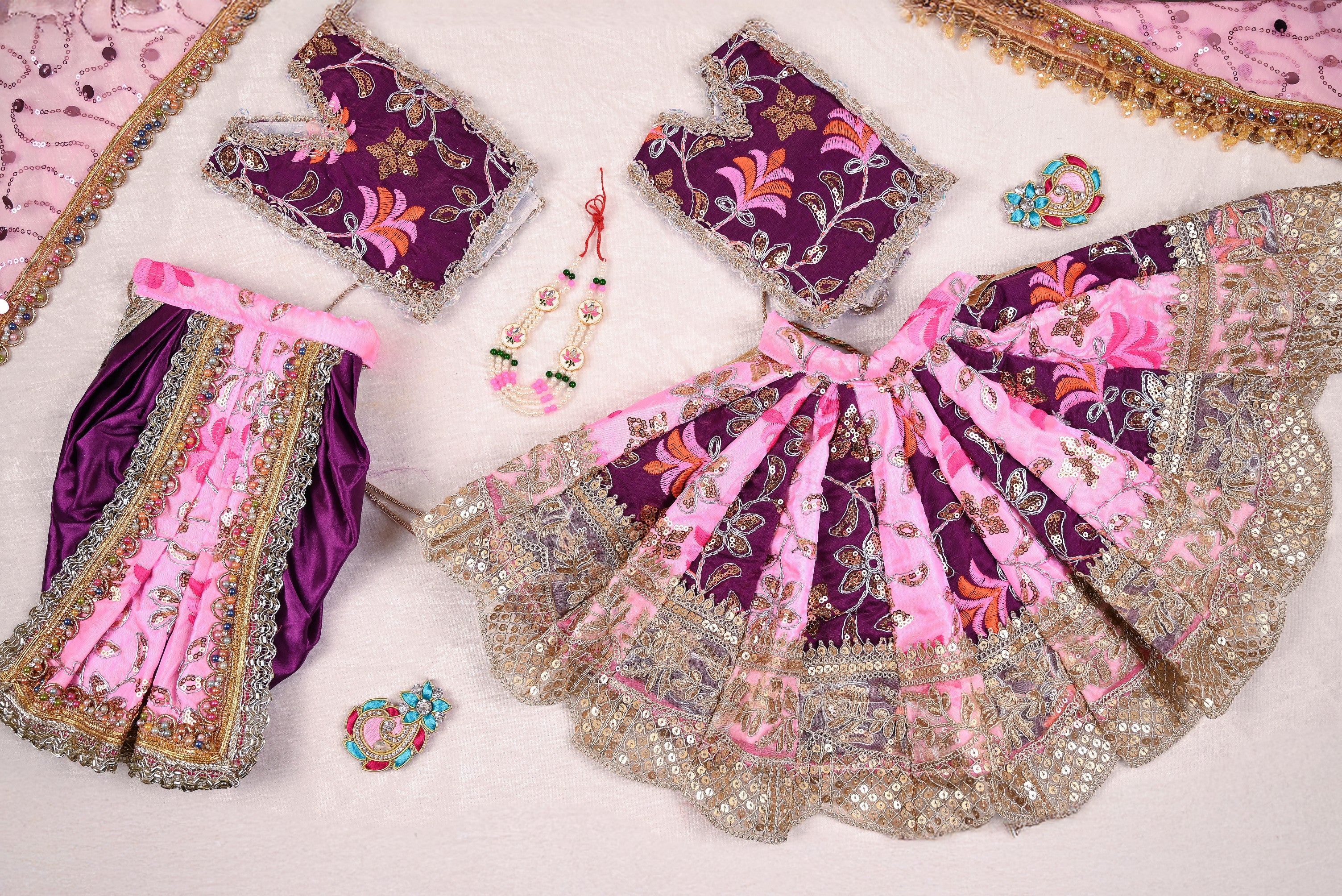 Radha Krishna Poshak | Purple, Pink & Golden Silk
