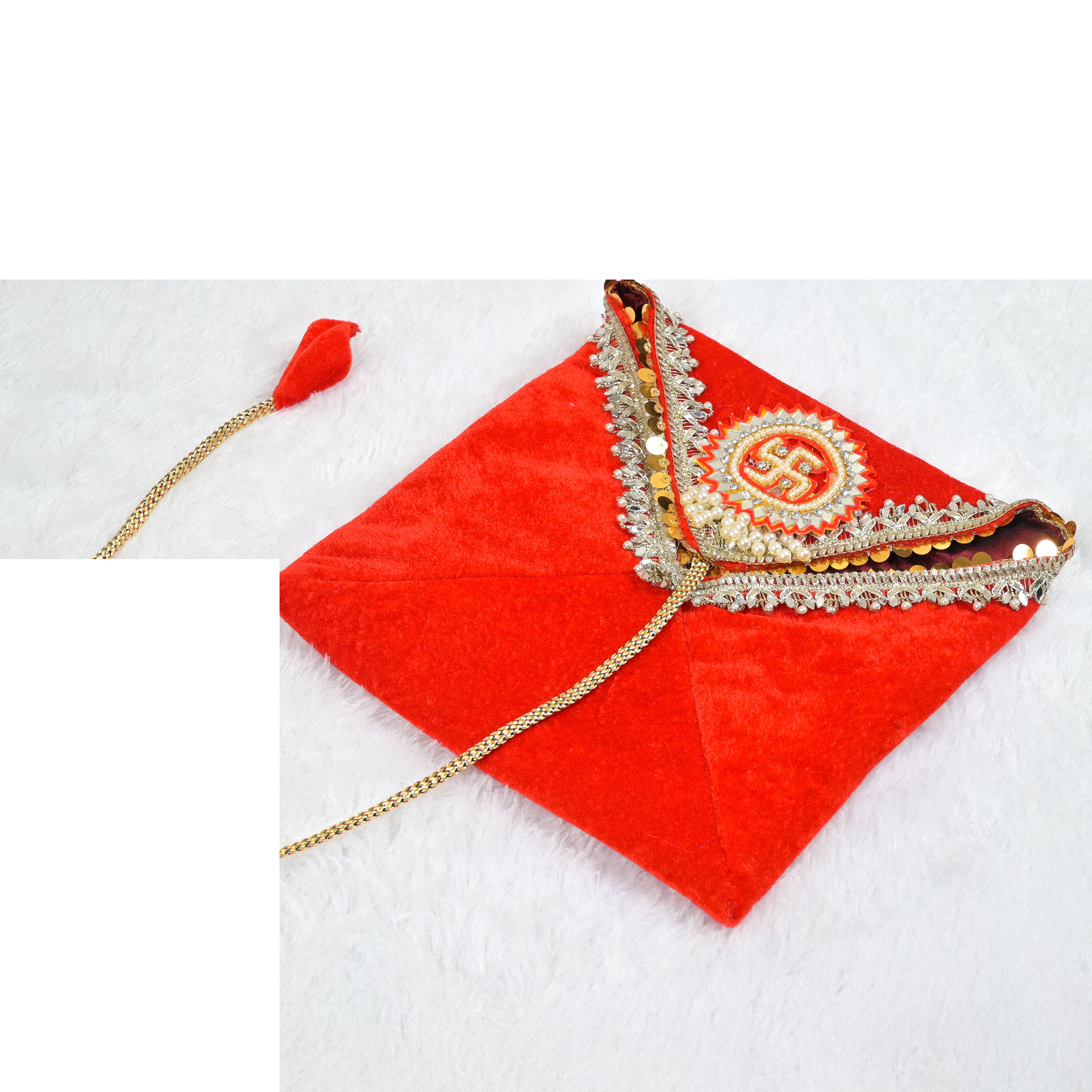 Swastik Embroidered Pothi Cover with Mirror & Pearl Work