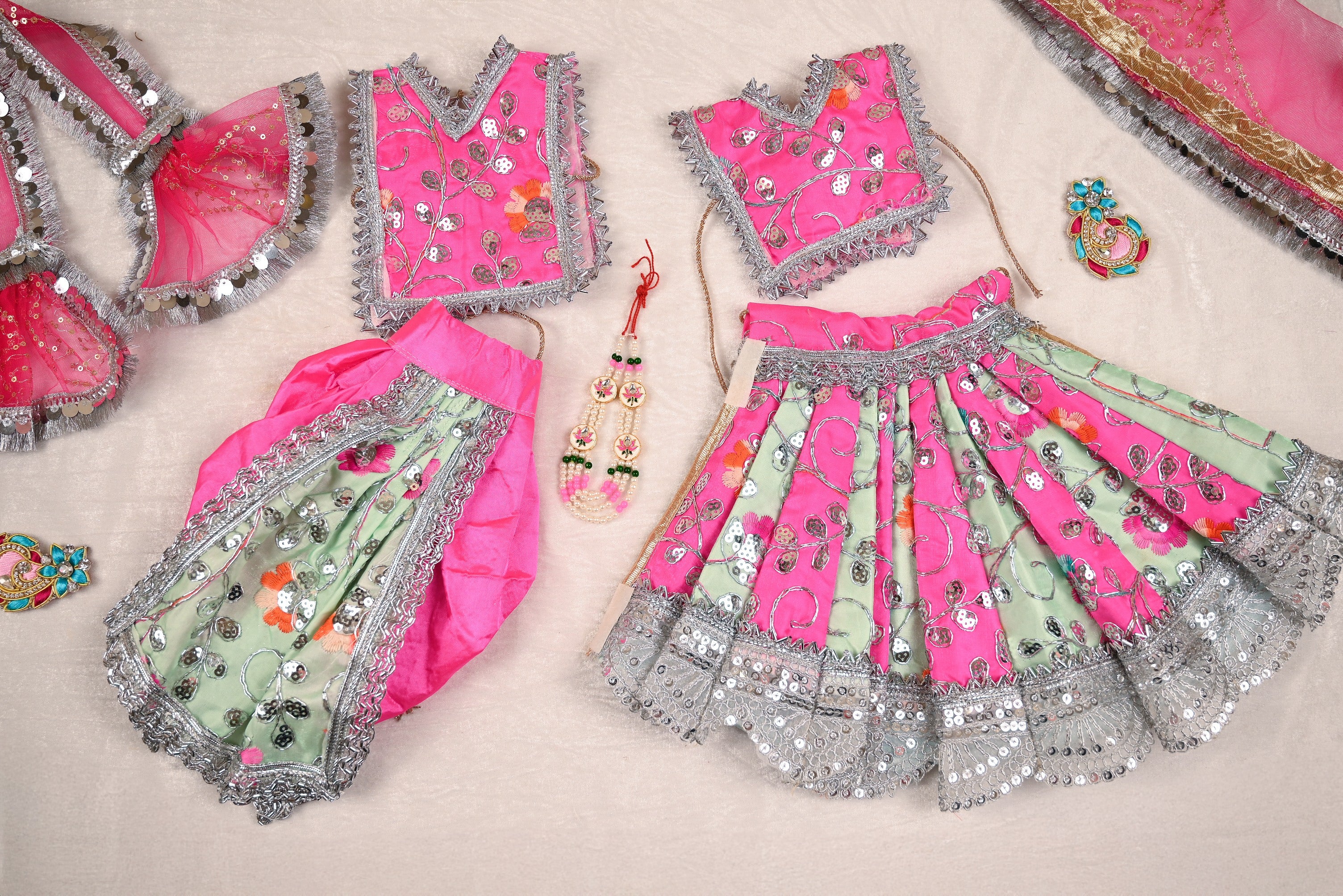 Radha Krishna Poshak | Sea Green Silk & Net