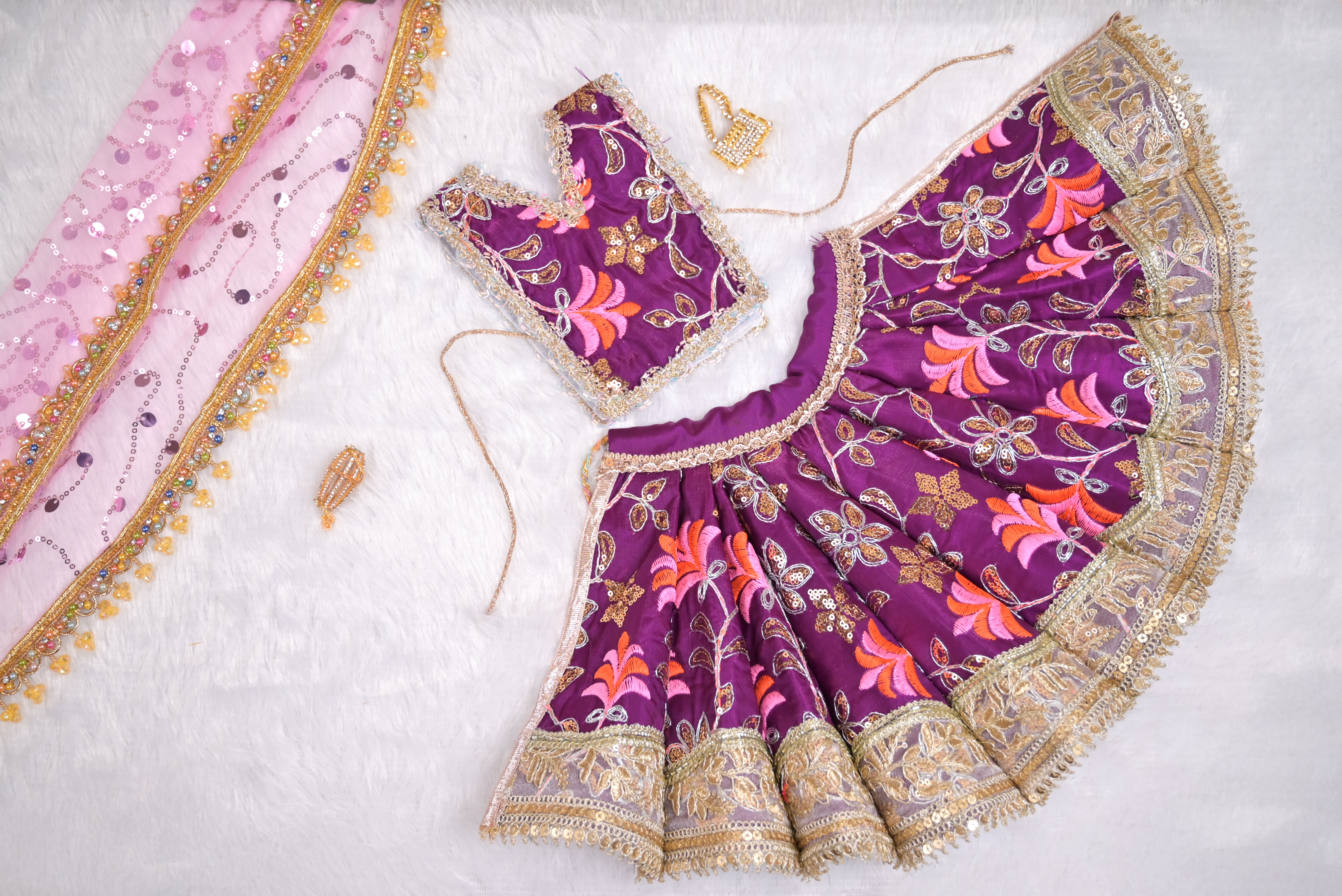 Radha Krishna Yugal Jodi Poshak – Purple & Lavender Silk Embroidered Poshak Set