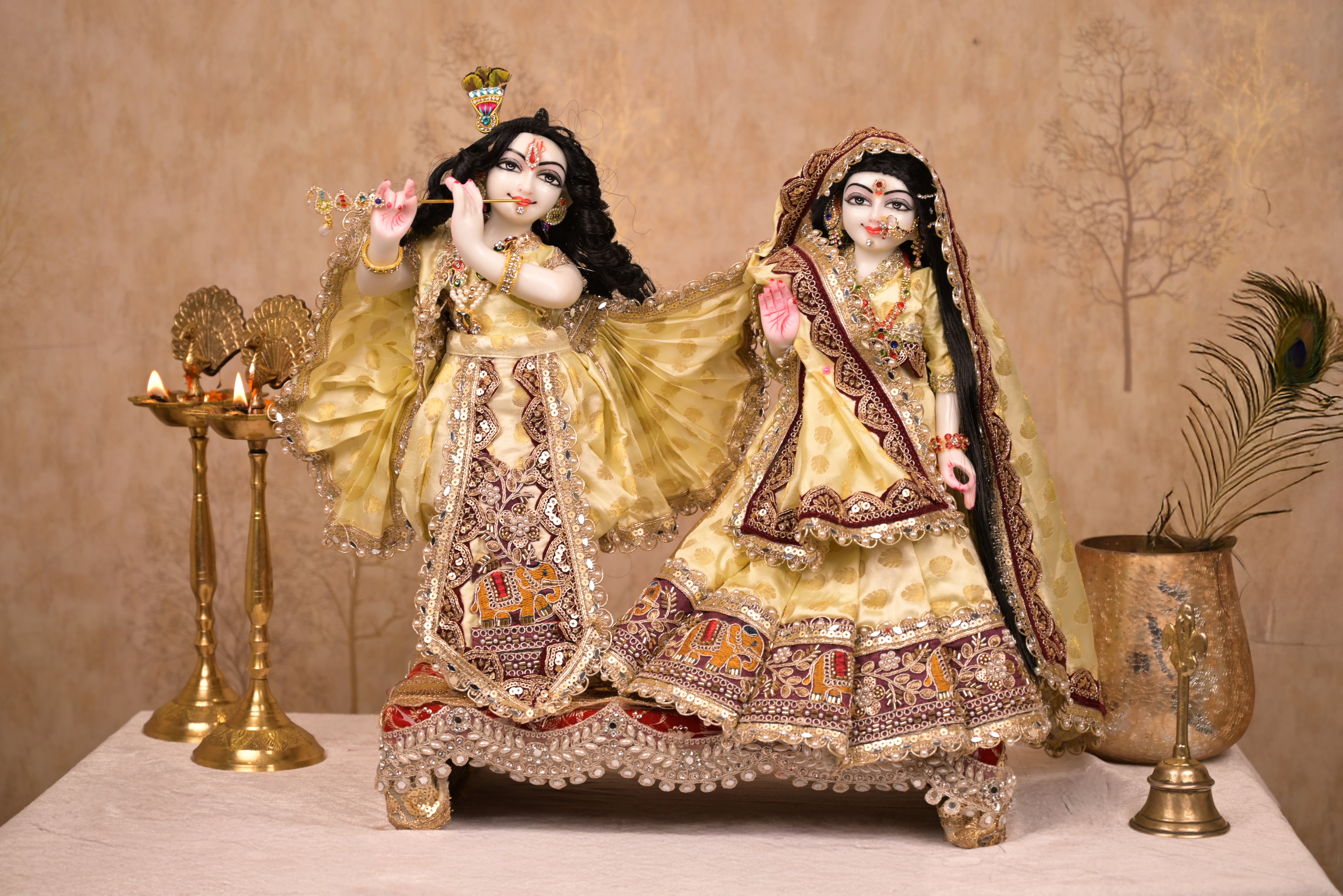 Radha Krishna Poshak | Golden, Wine & Maroon Silk