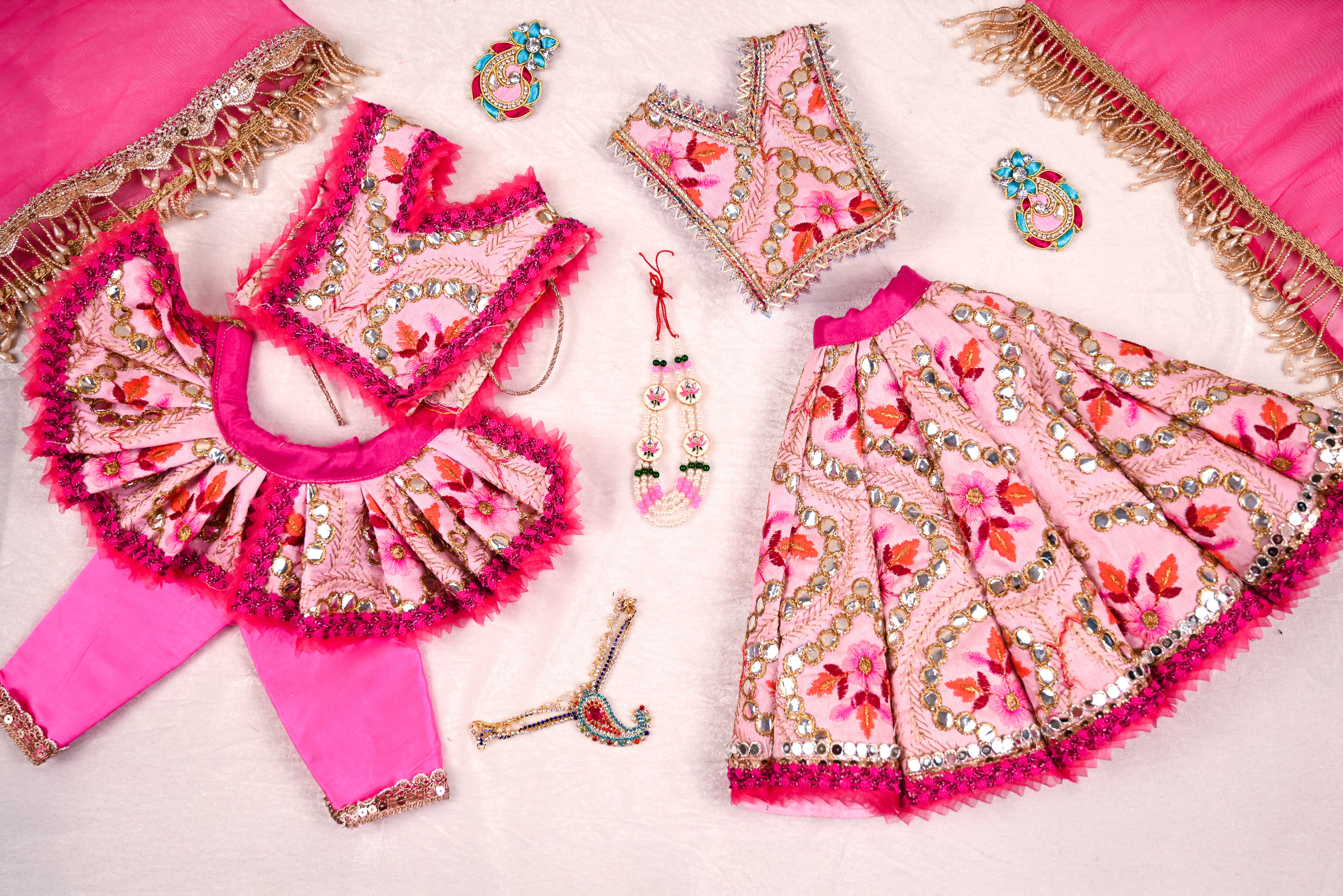 Radha Krishna Poshak | Dark Pink Gota Patti Silk