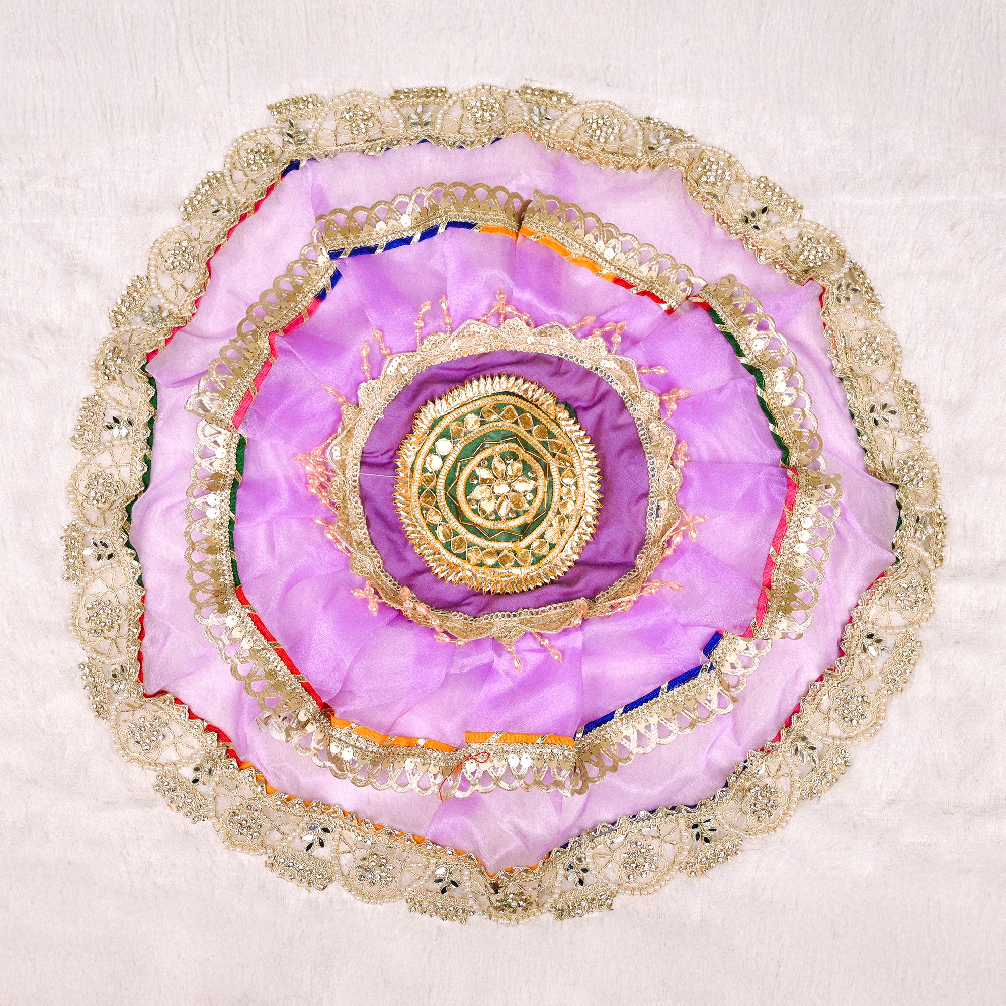 Decorative Round Thali Posh Purple and Gold Embroidered Design