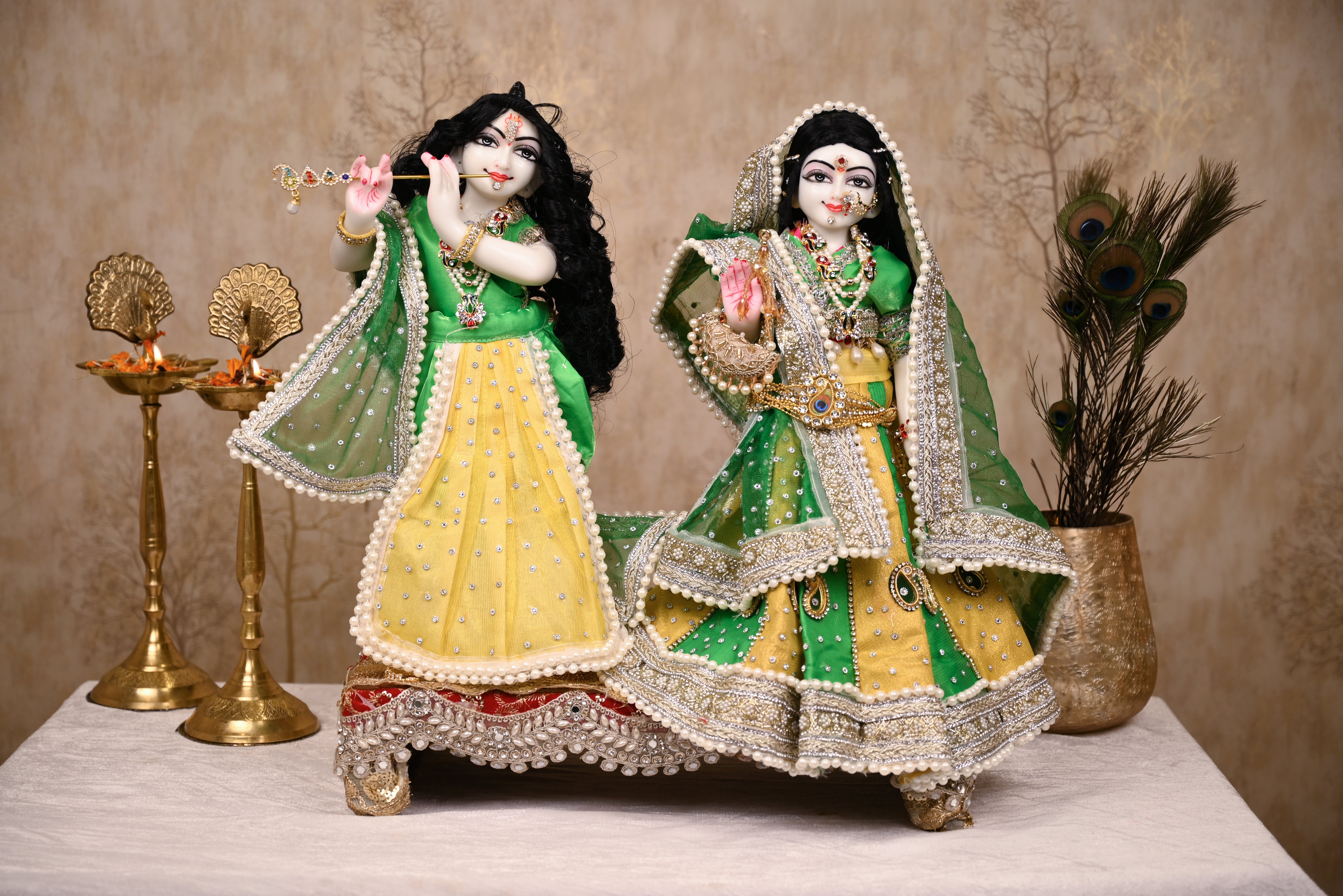 Radha Krishna Poshak | Yellow & Green Net | Festival Special