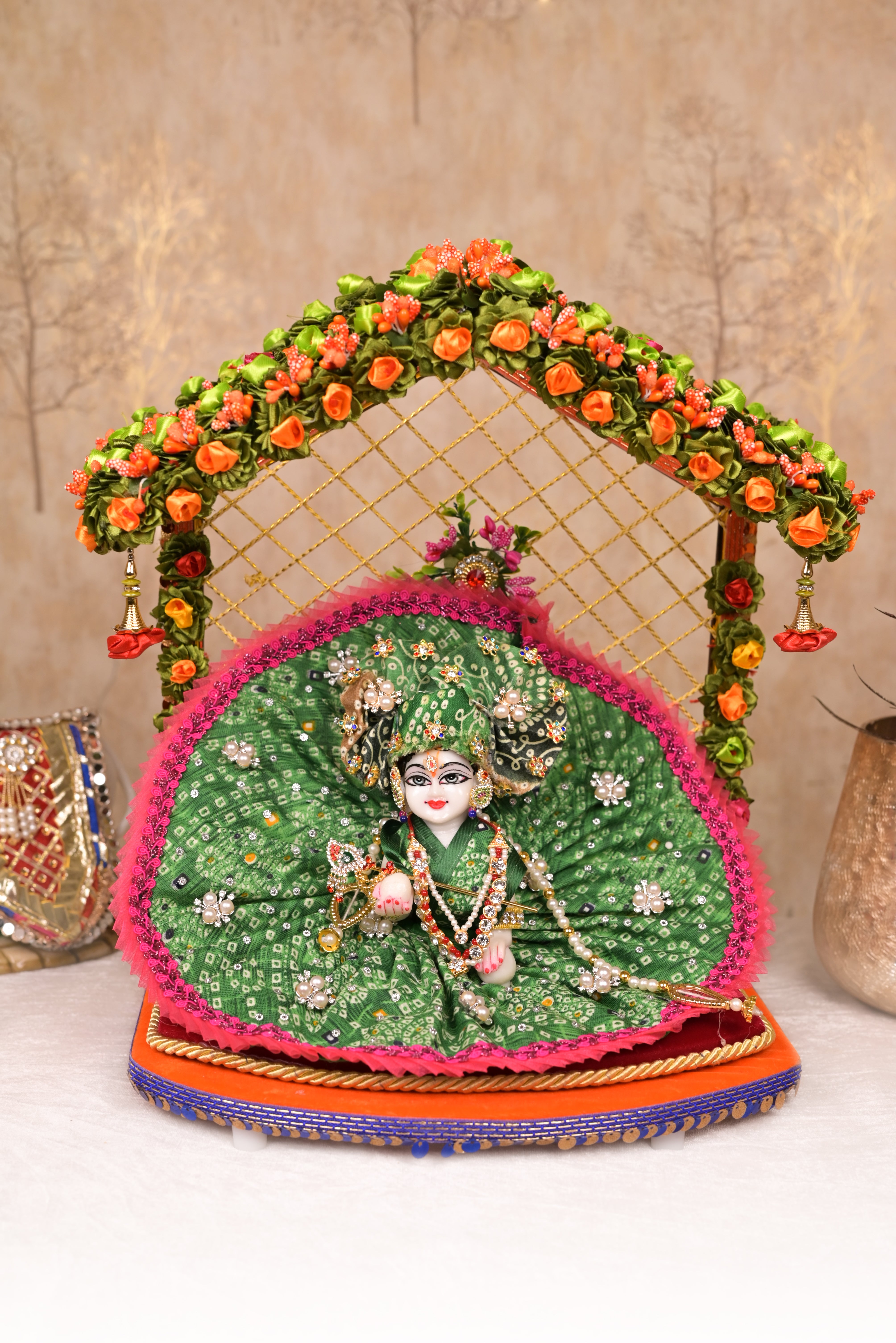 Green Bandhani Silk Laddu Gopal Poshak