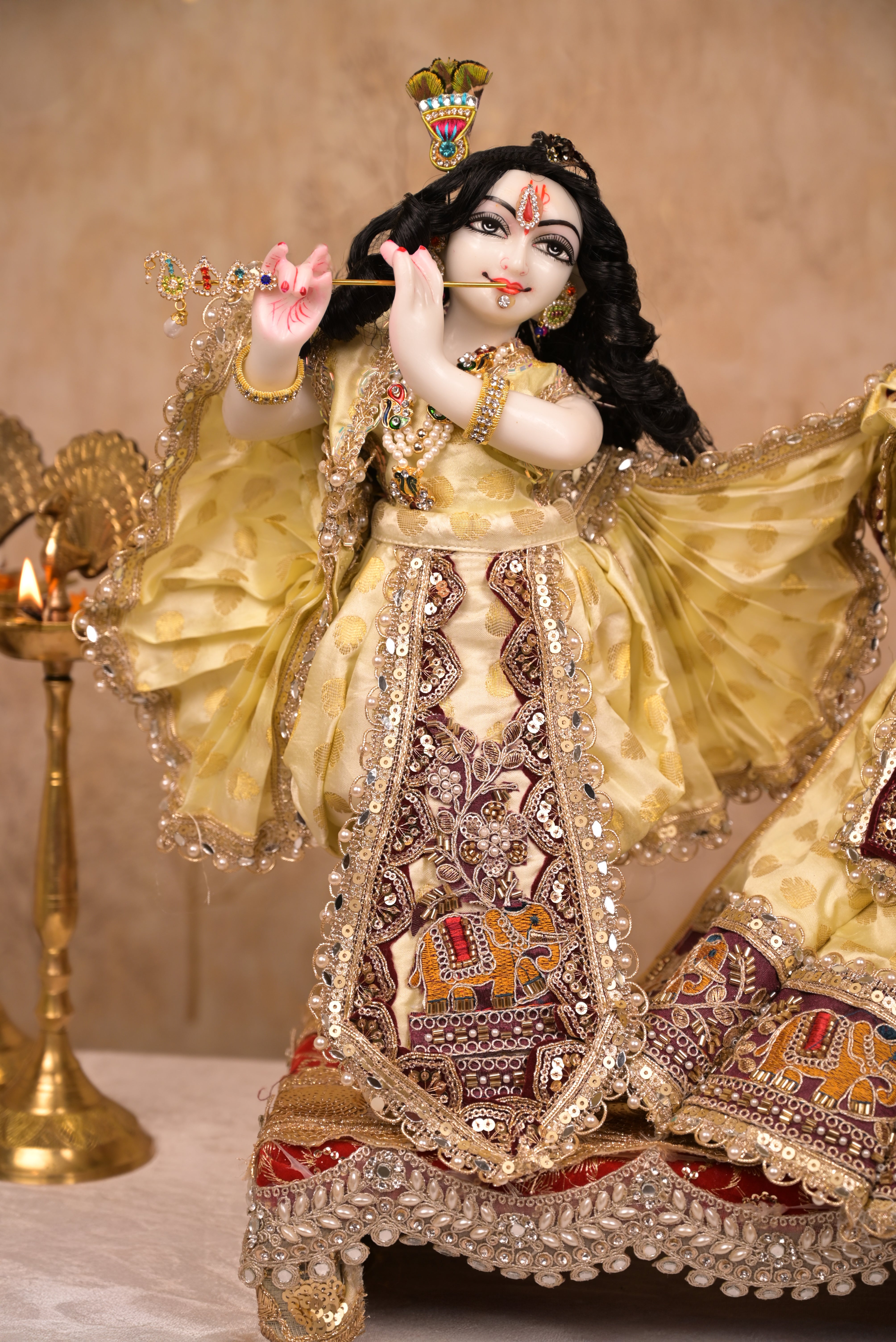 Radha Krishna Poshak | Golden, Wine & Maroon Silk