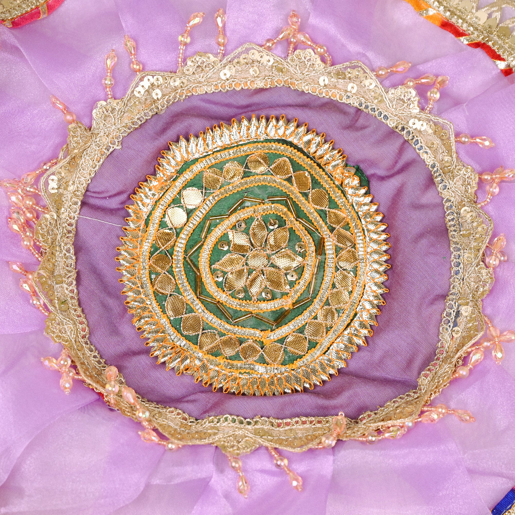 Decorative Round Thali Posh Purple and Gold Embroidered Design