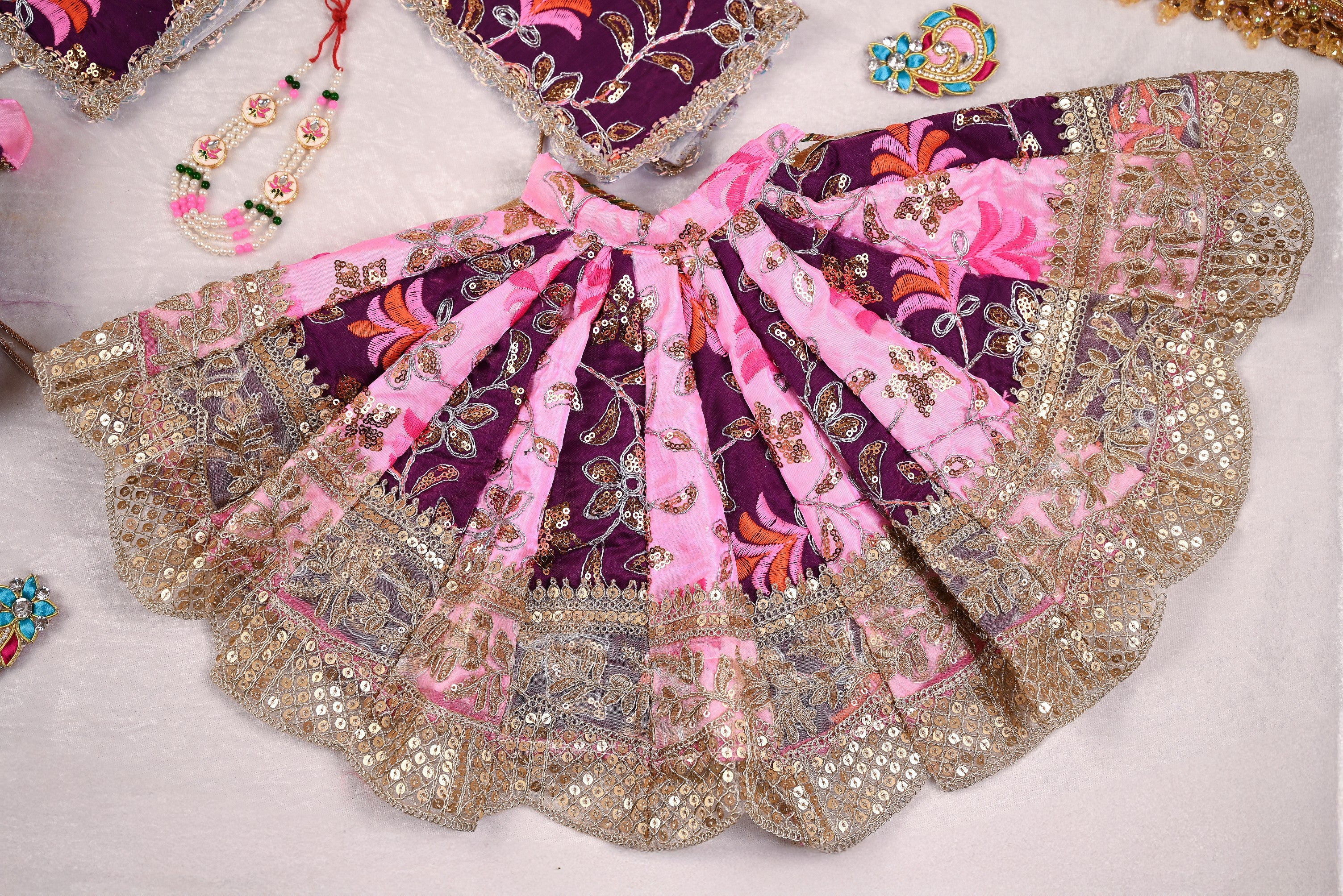 Radha Krishna Poshak | Purple, Pink & Golden Silk