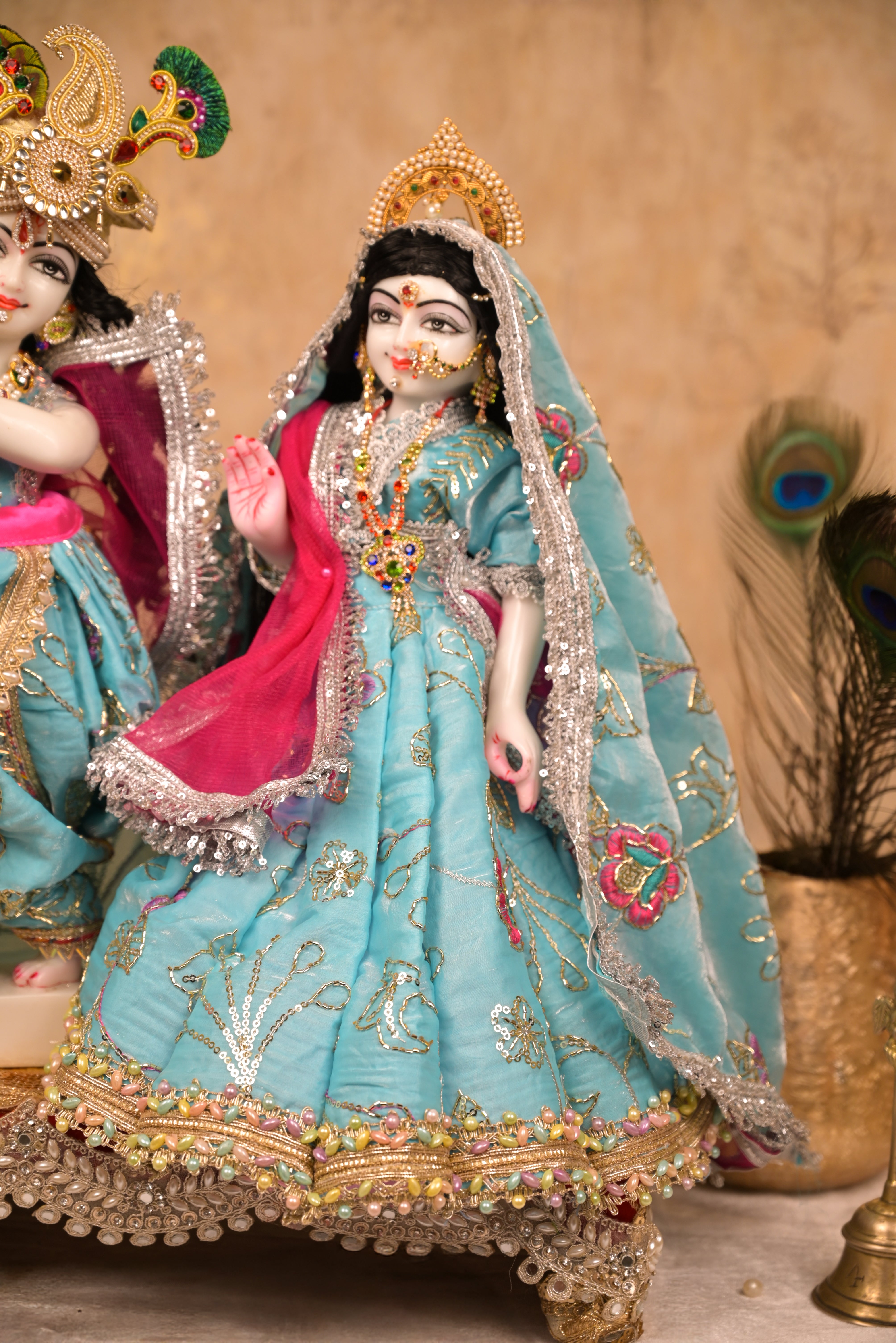 Radha Krishna Poshak | Sea Blue & Pink Silk