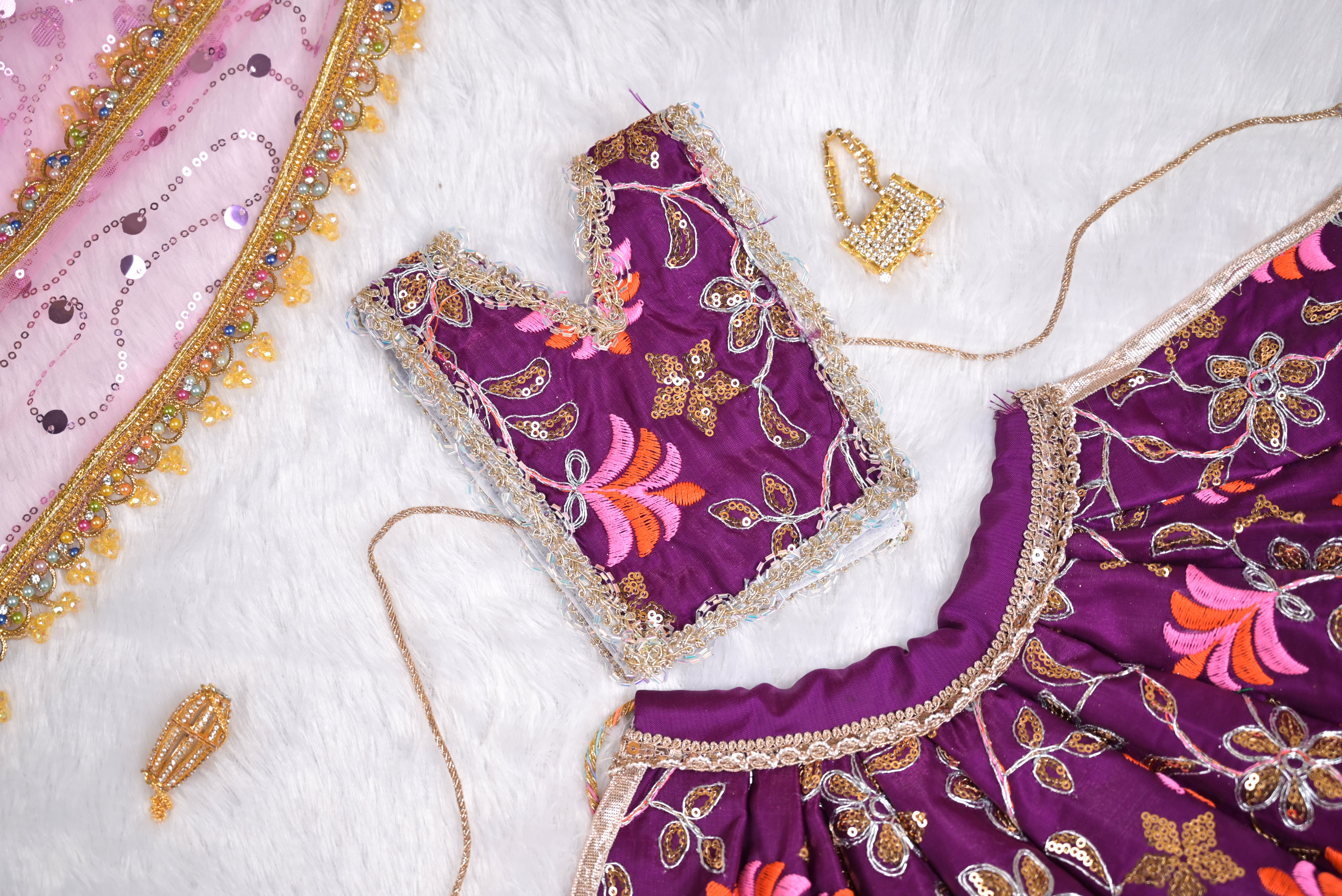 Radha Krishna Yugal Jodi Poshak – Purple & Lavender Silk Embroidered Poshak Set