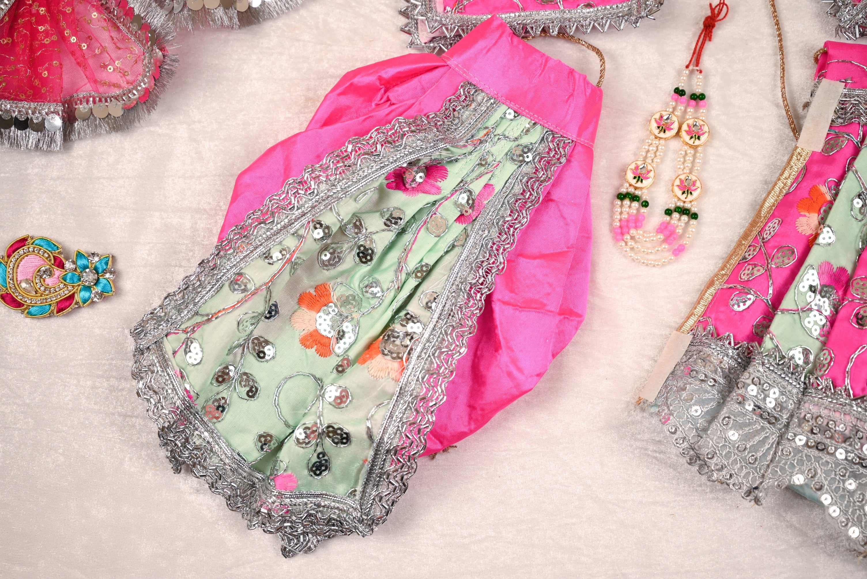 Radha Krishna Poshak | Sea Green Silk & Net