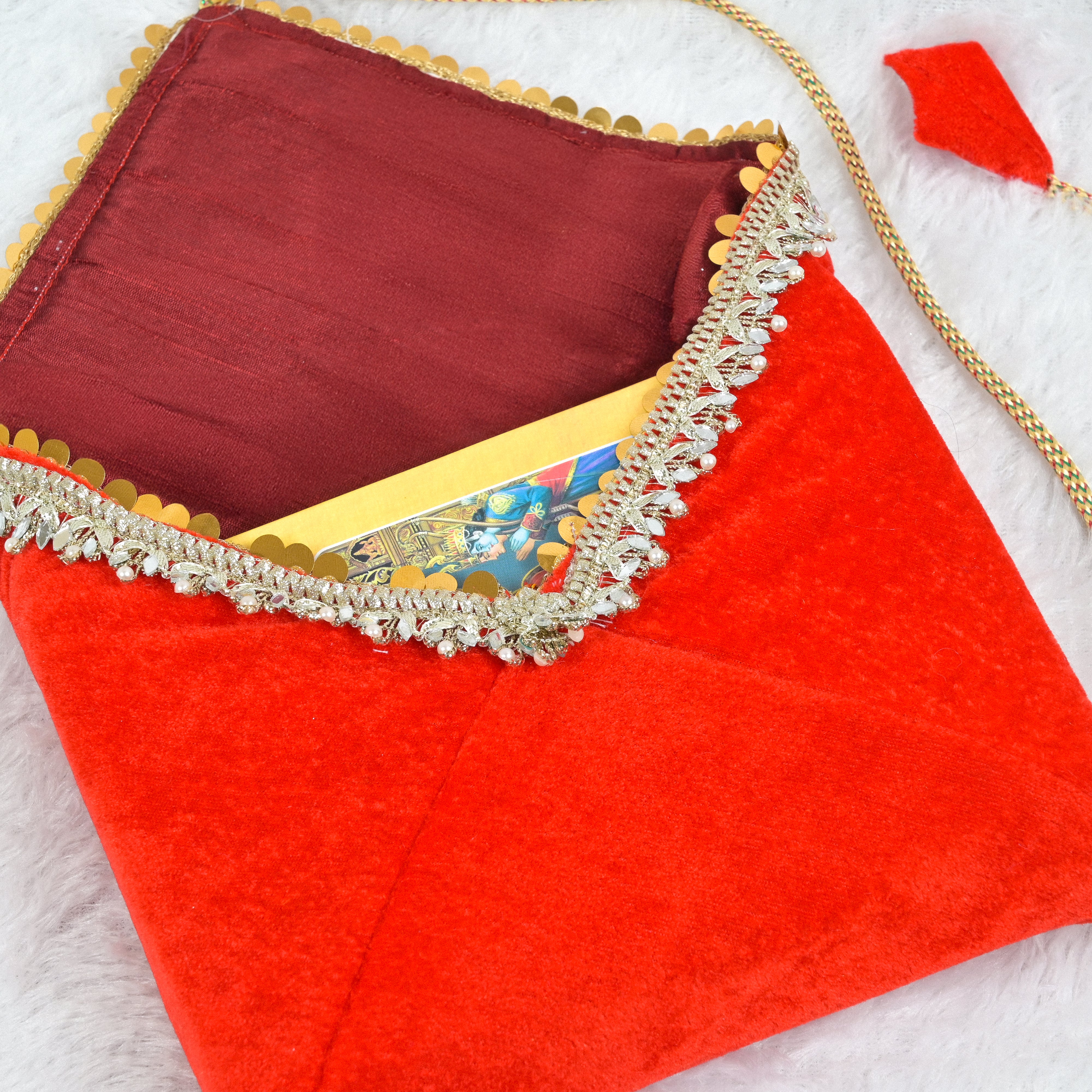 Swastik Embroidered Pothi Cover with Mirror & Pearl Work