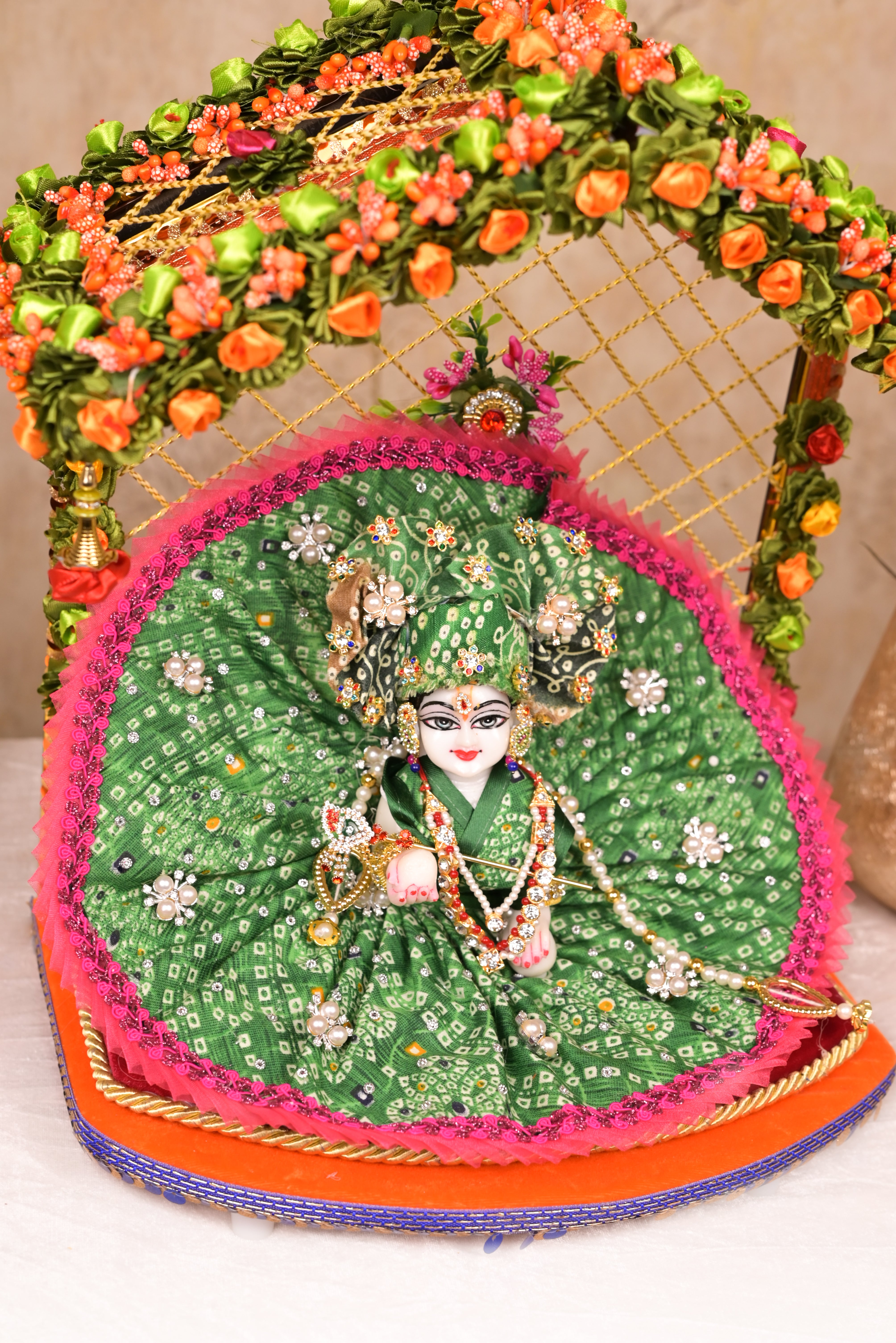 Green Bandhani Silk Laddu Gopal Poshak