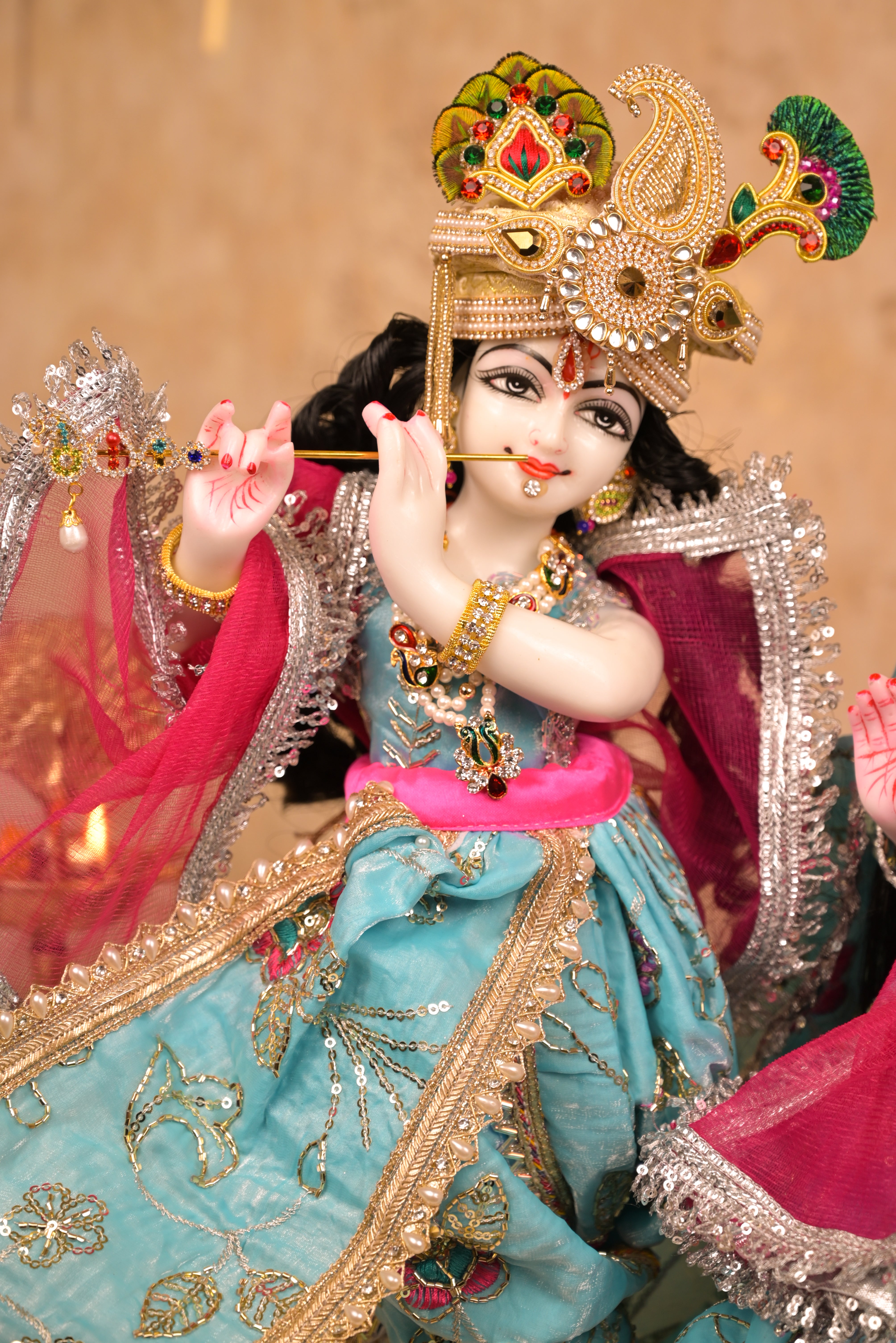Radha Krishna Poshak | Sea Blue & Pink Silk