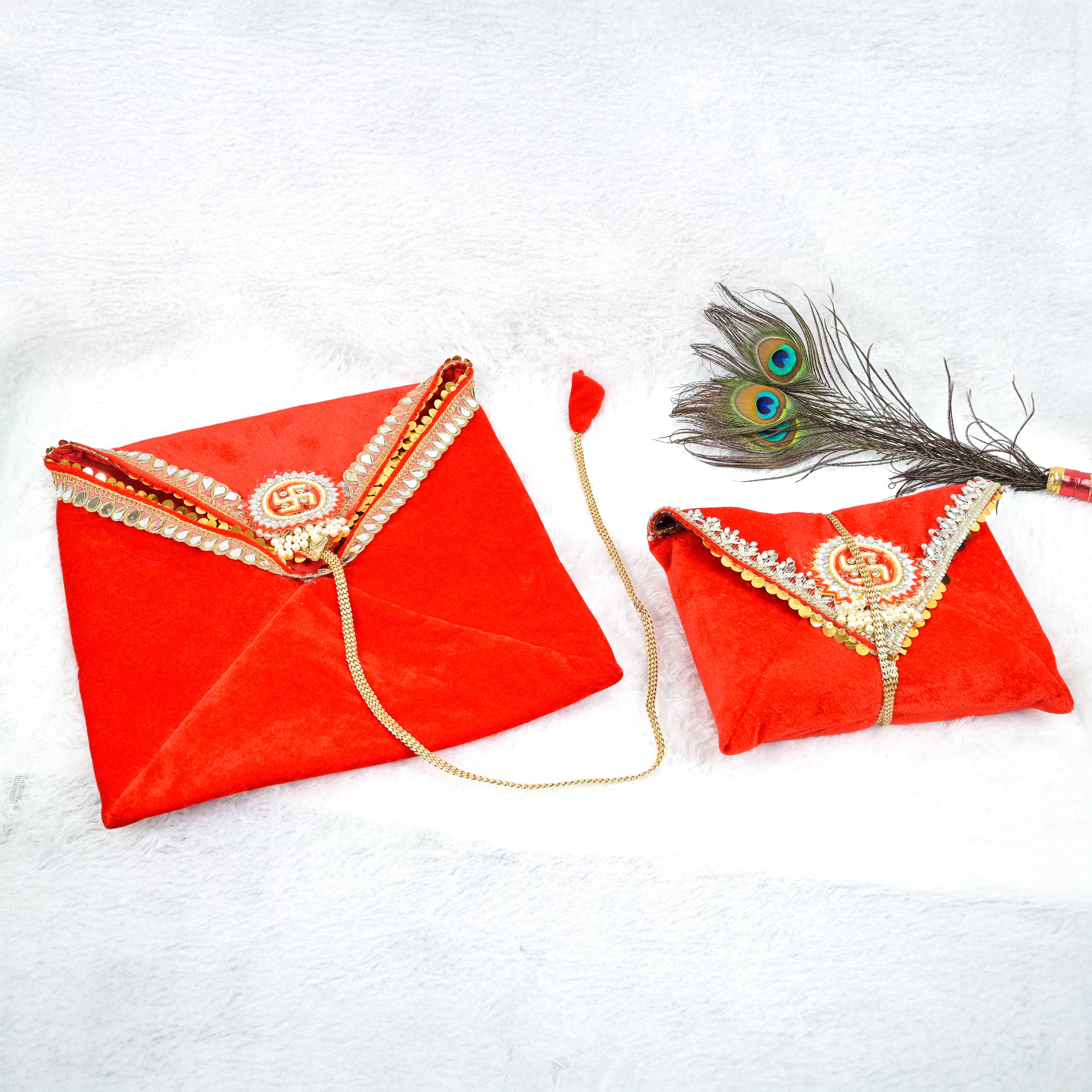 Swastik Embroidered Pothi Cover with Mirror & Pearl Work