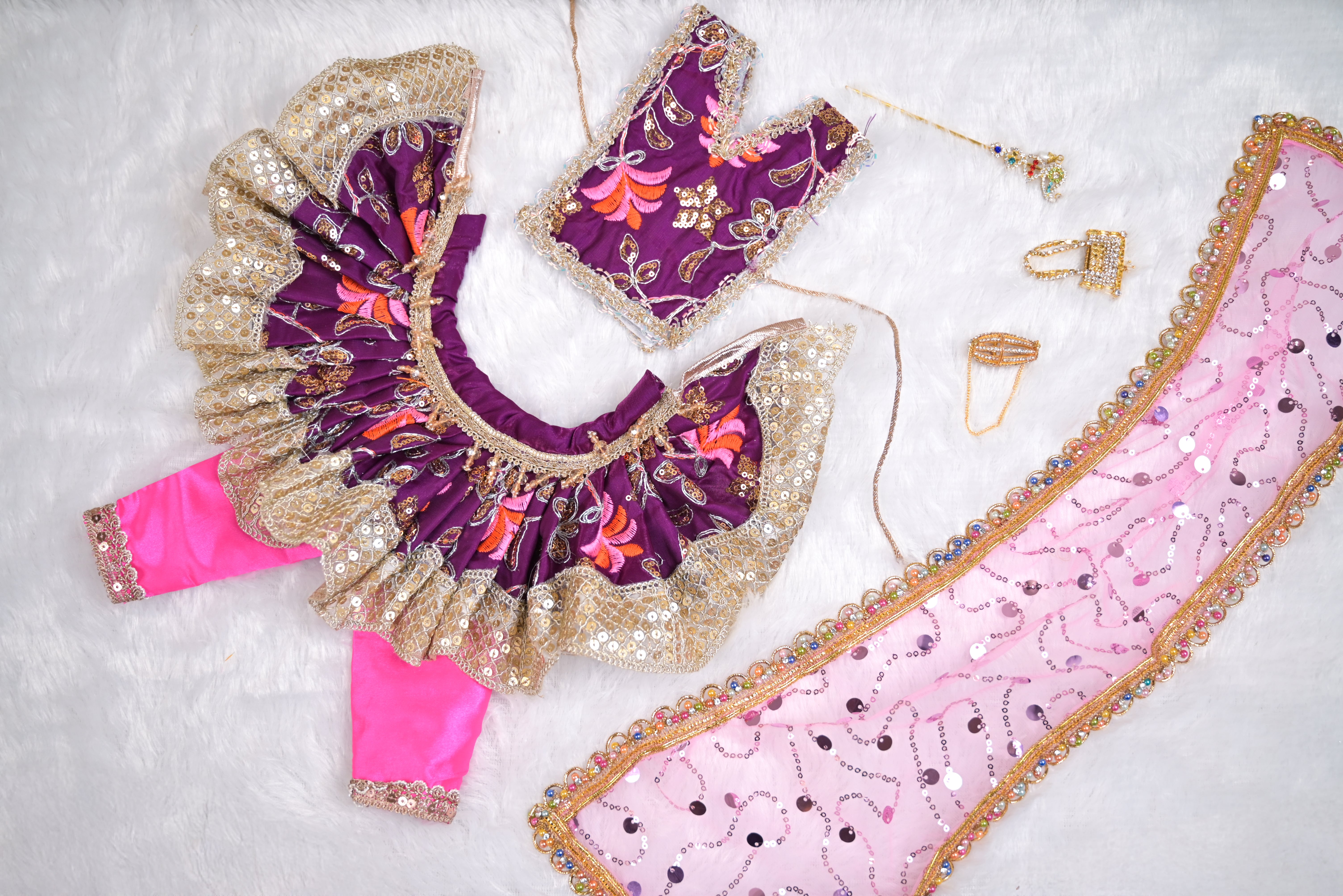 Radha Krishna Yugal Jodi Poshak – Purple & Lavender Silk Embroidered Poshak Set