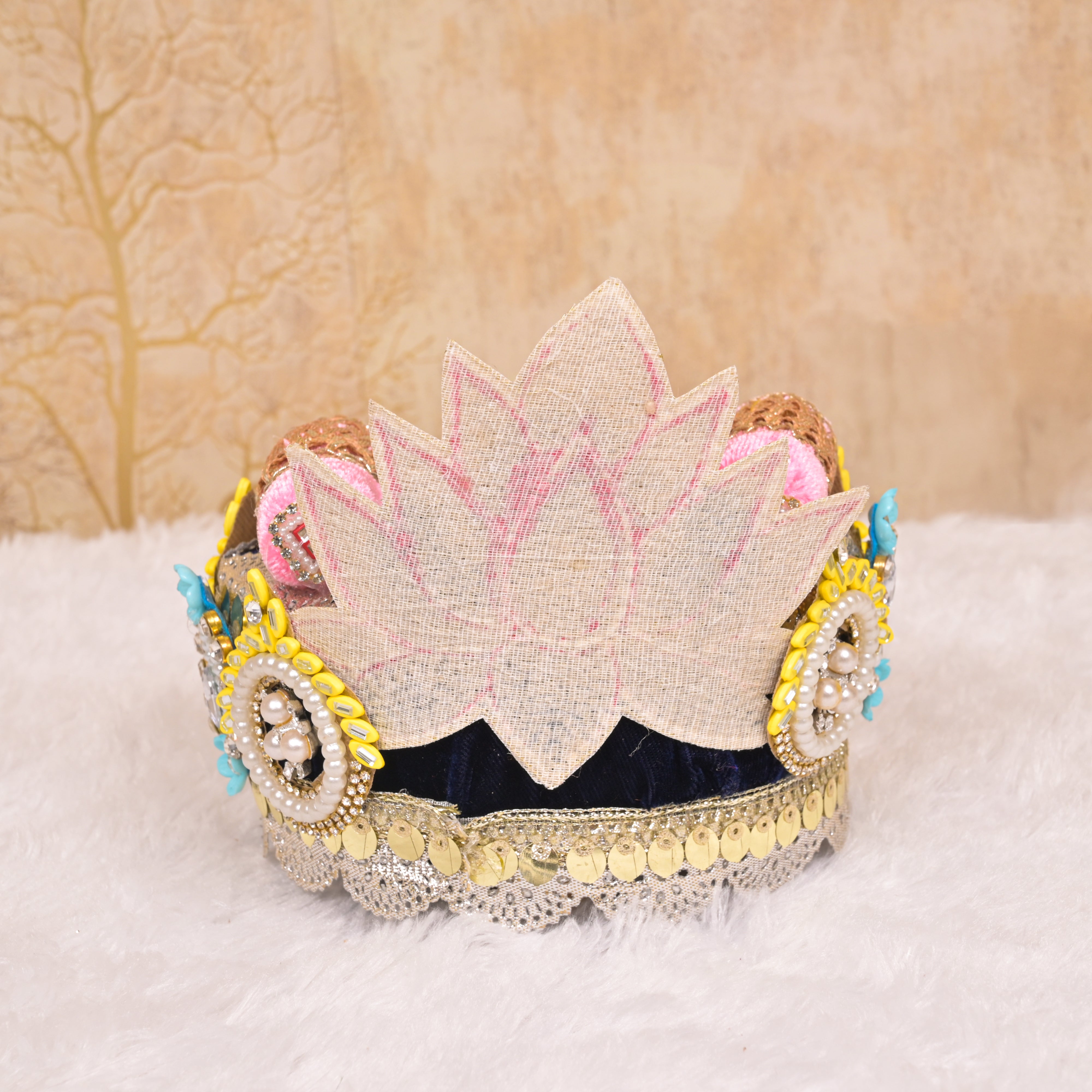 Laddu Gopal Singhasan with Peacock Feather Design Back