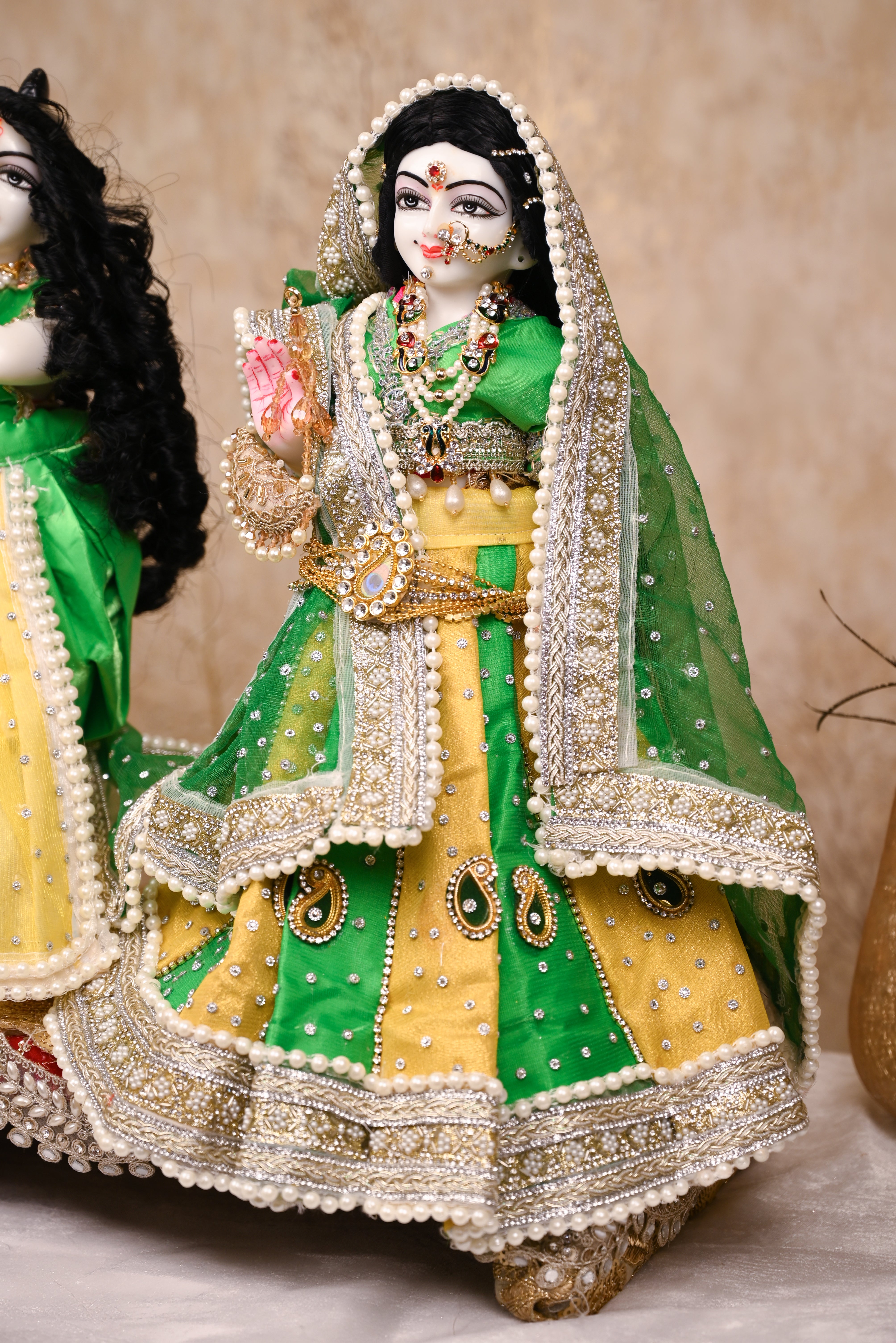 Radha Krishna Poshak | Yellow & Green Net | Festival Special