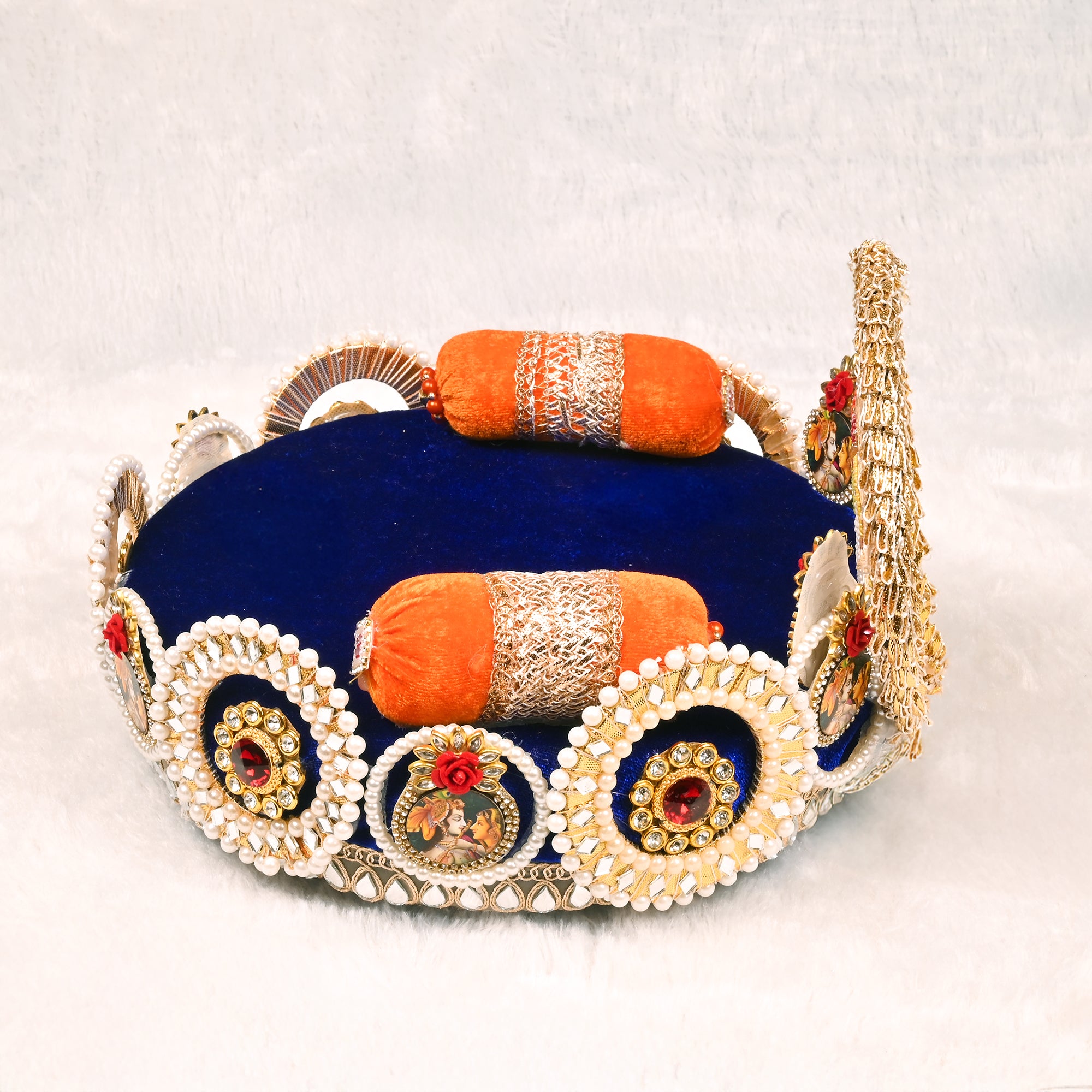 Laddu Gopal Singhasan Blue and Orange Elephant Design with Decorative Arch