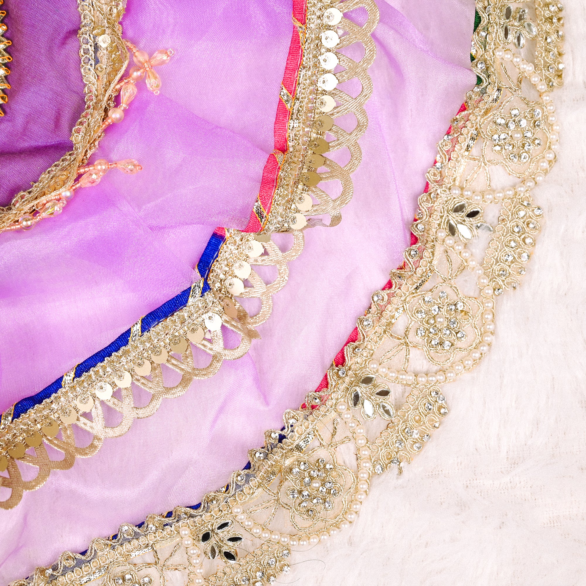 Decorative Round Thali Posh Purple and Gold Embroidered Design