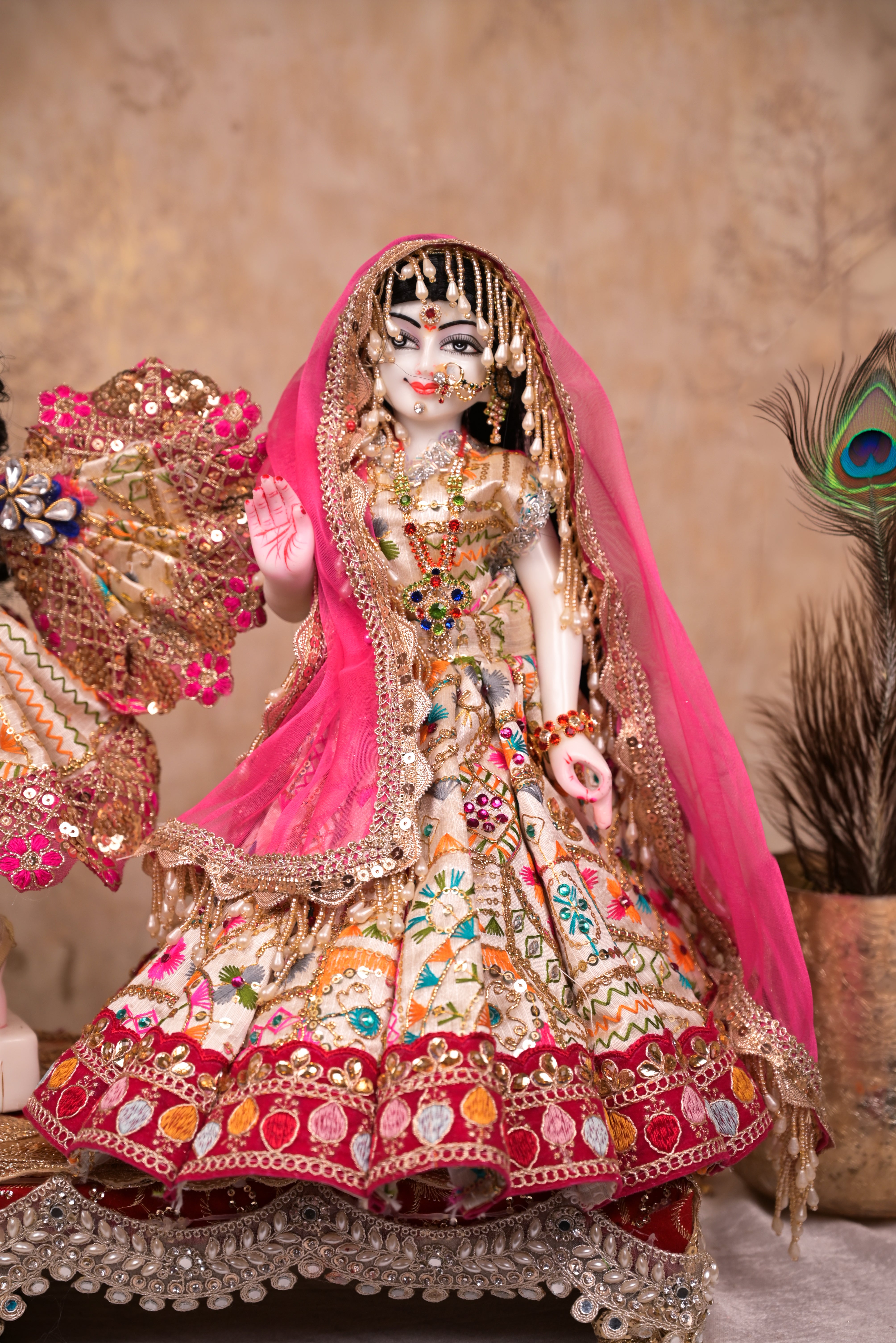 Radha Krishna Poshak | Light Golden & Pink Silk