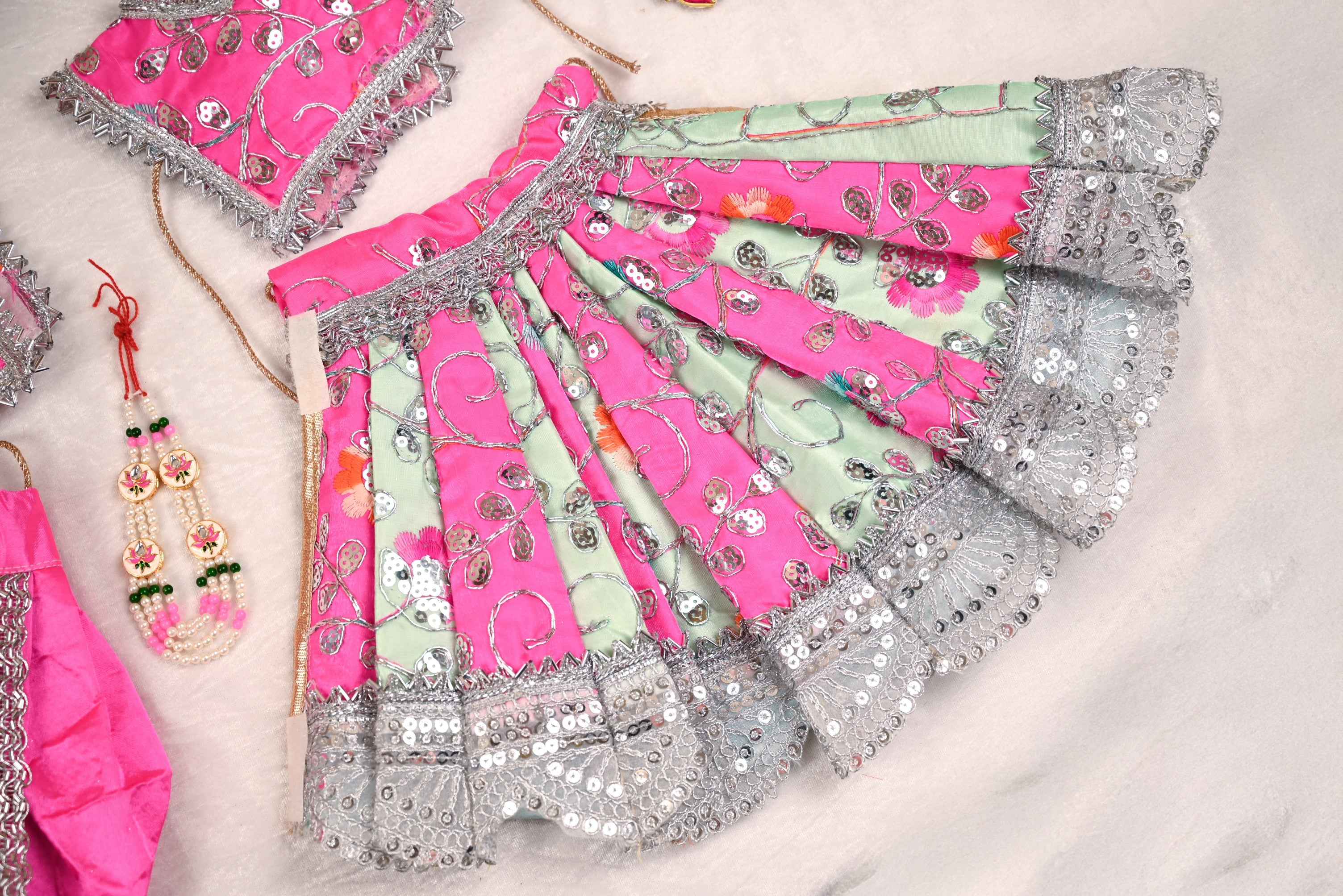 Radha Krishna Poshak | Sea Green Silk & Net
