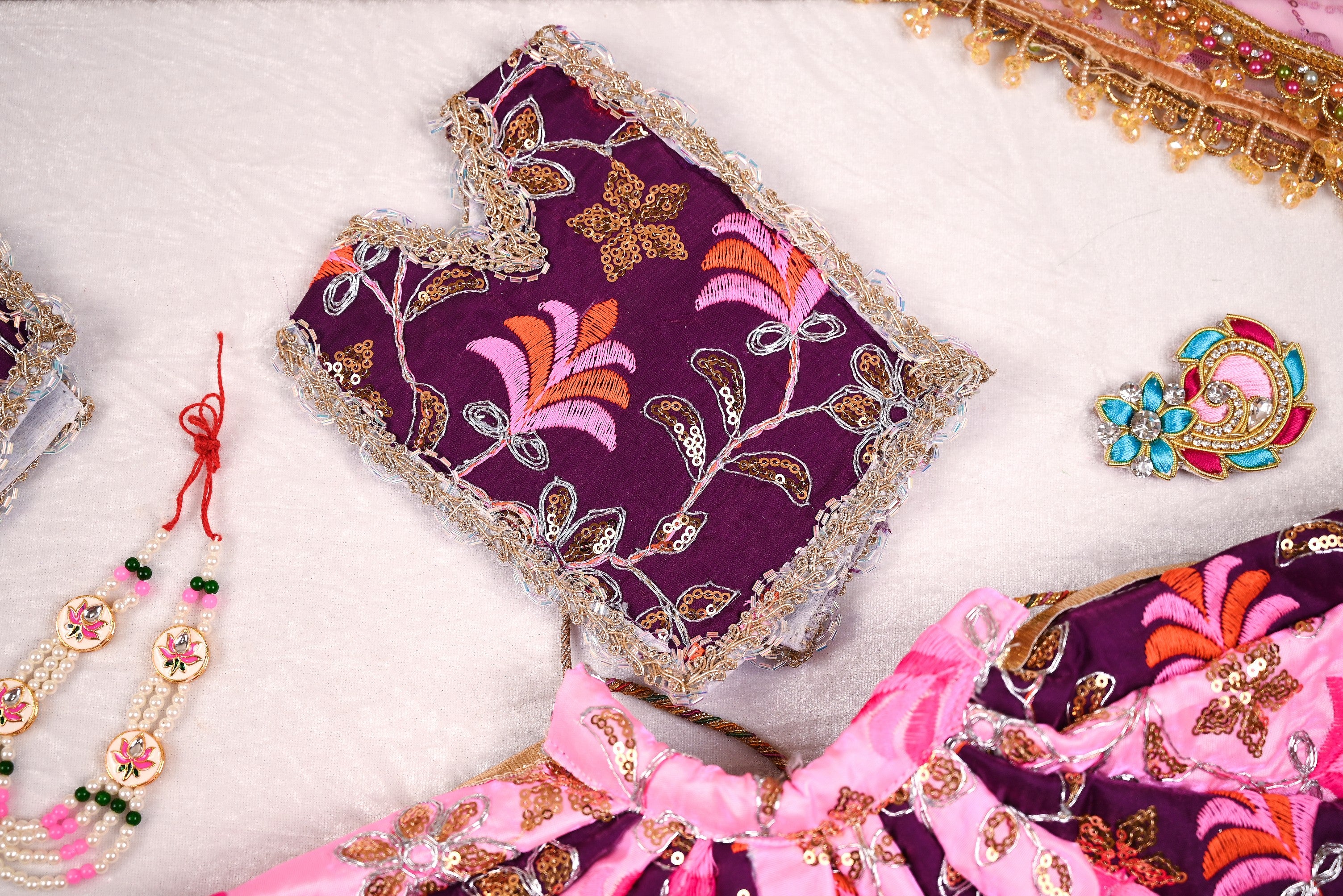 Radha Krishna Poshak | Purple, Pink & Golden Silk