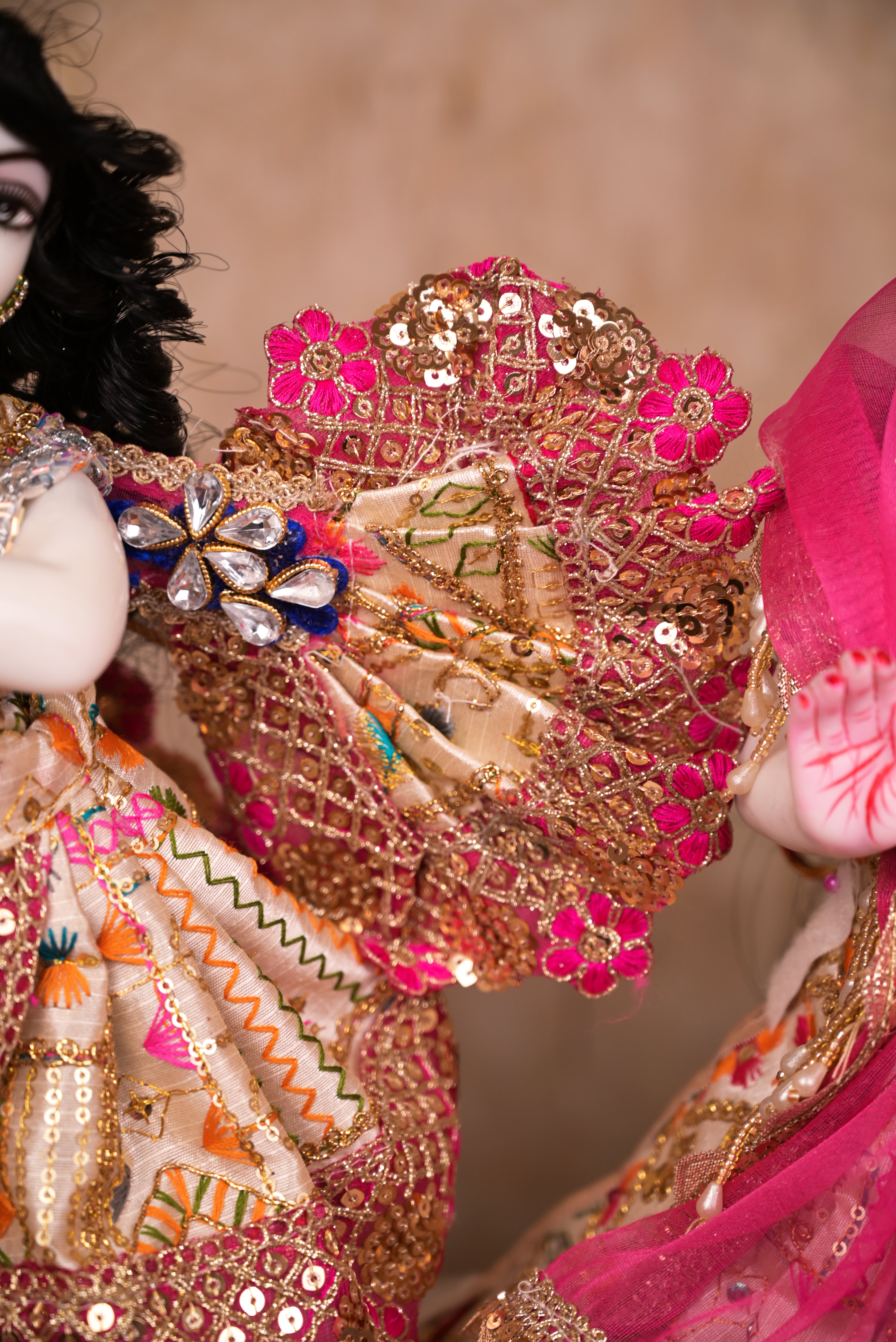 Radha Krishna Poshak | Light Golden & Pink Silk