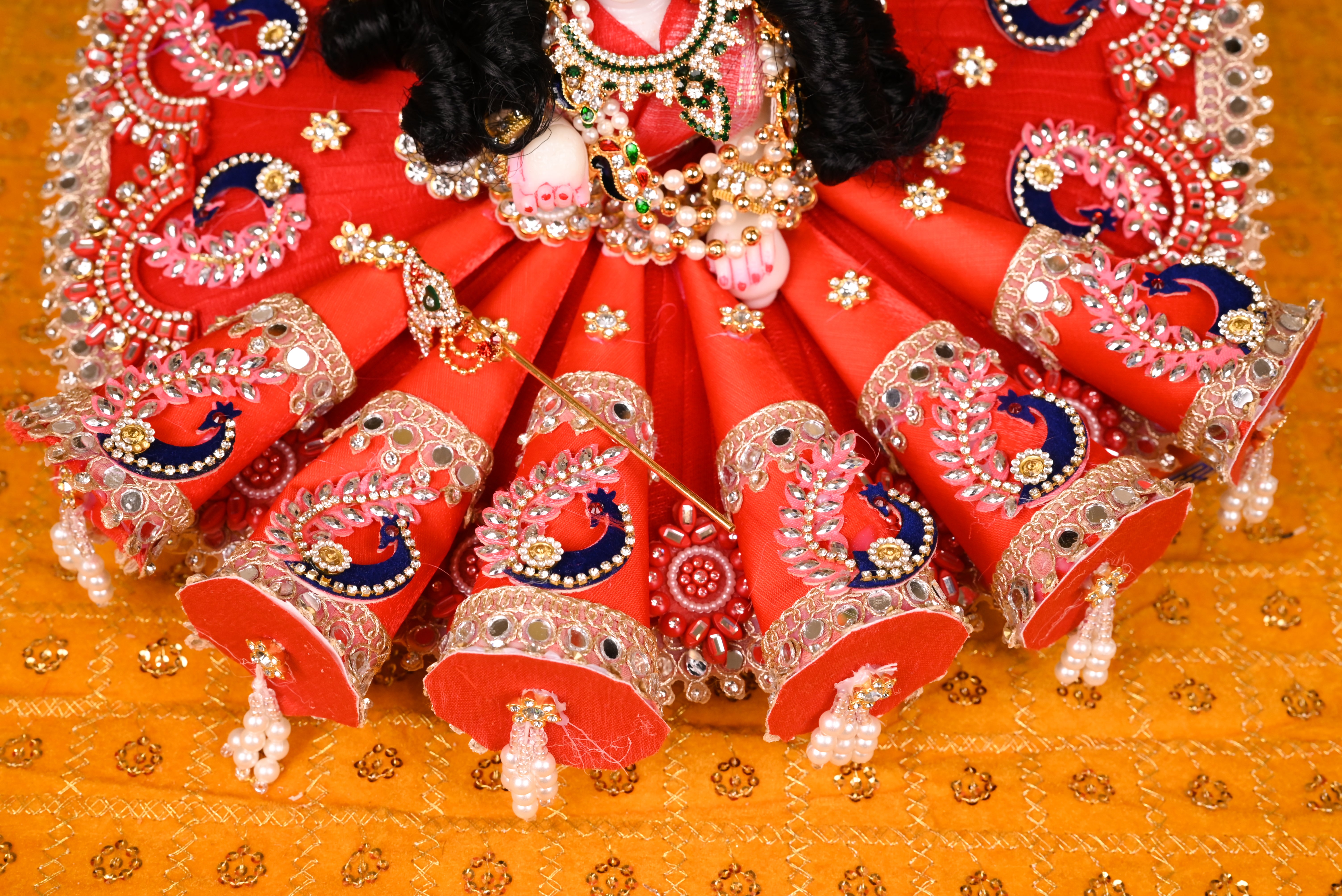 Reddish Maroon Cone Style Silk Kundan Laddu Gopal Poshak