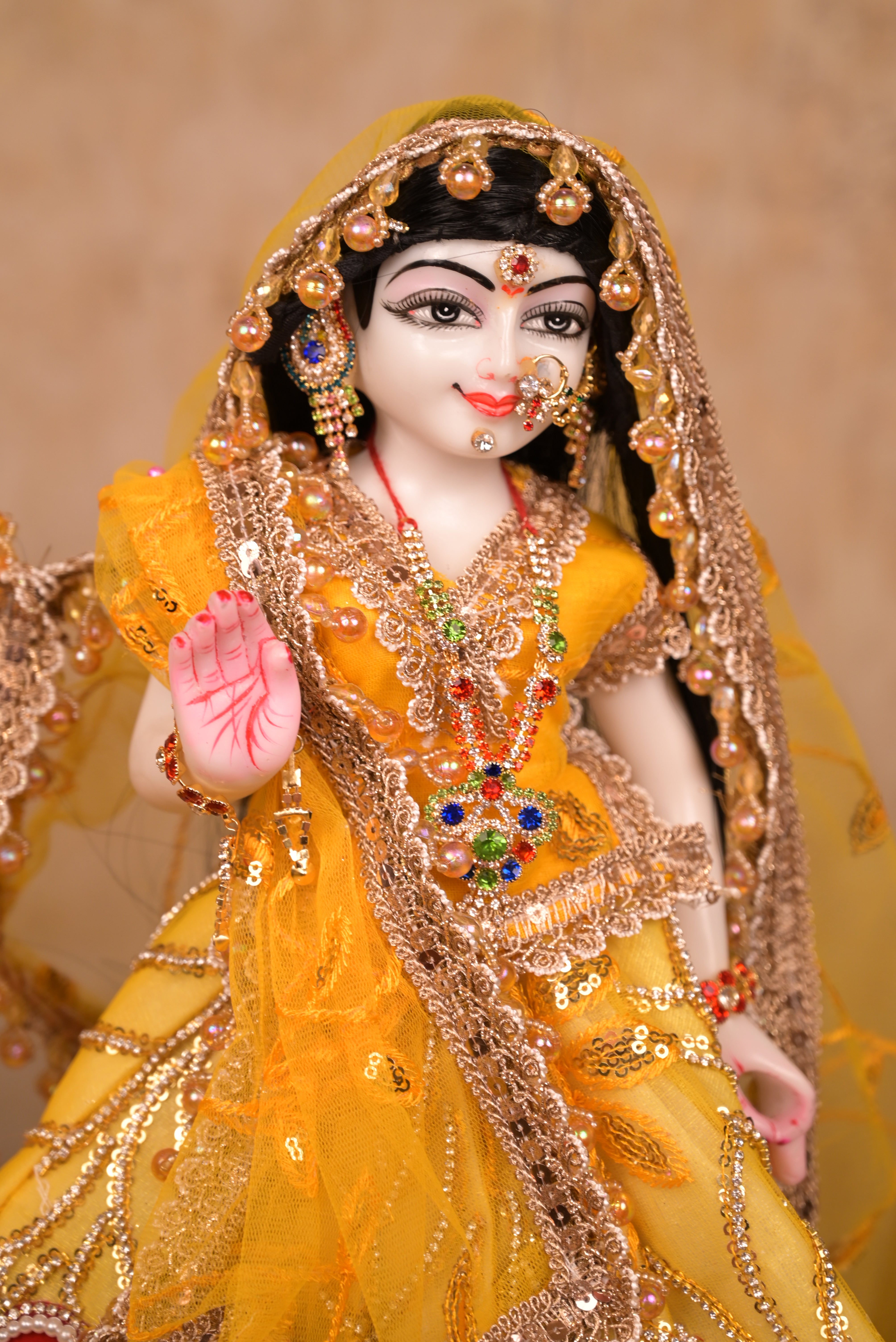 Radha Krishna Poshak | Yellow & Red Net