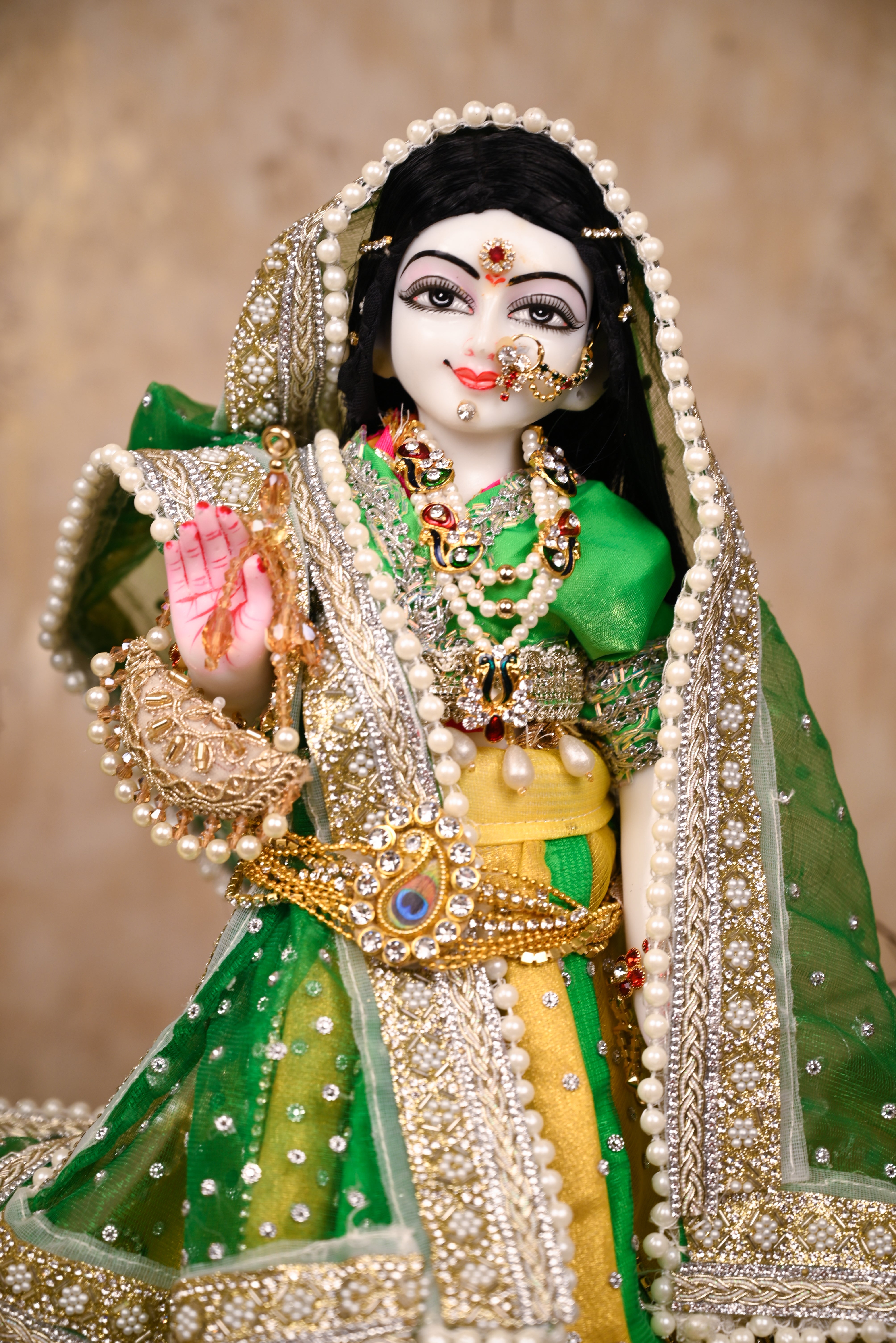 Radha Krishna Poshak | Yellow & Green Net | Festival Special