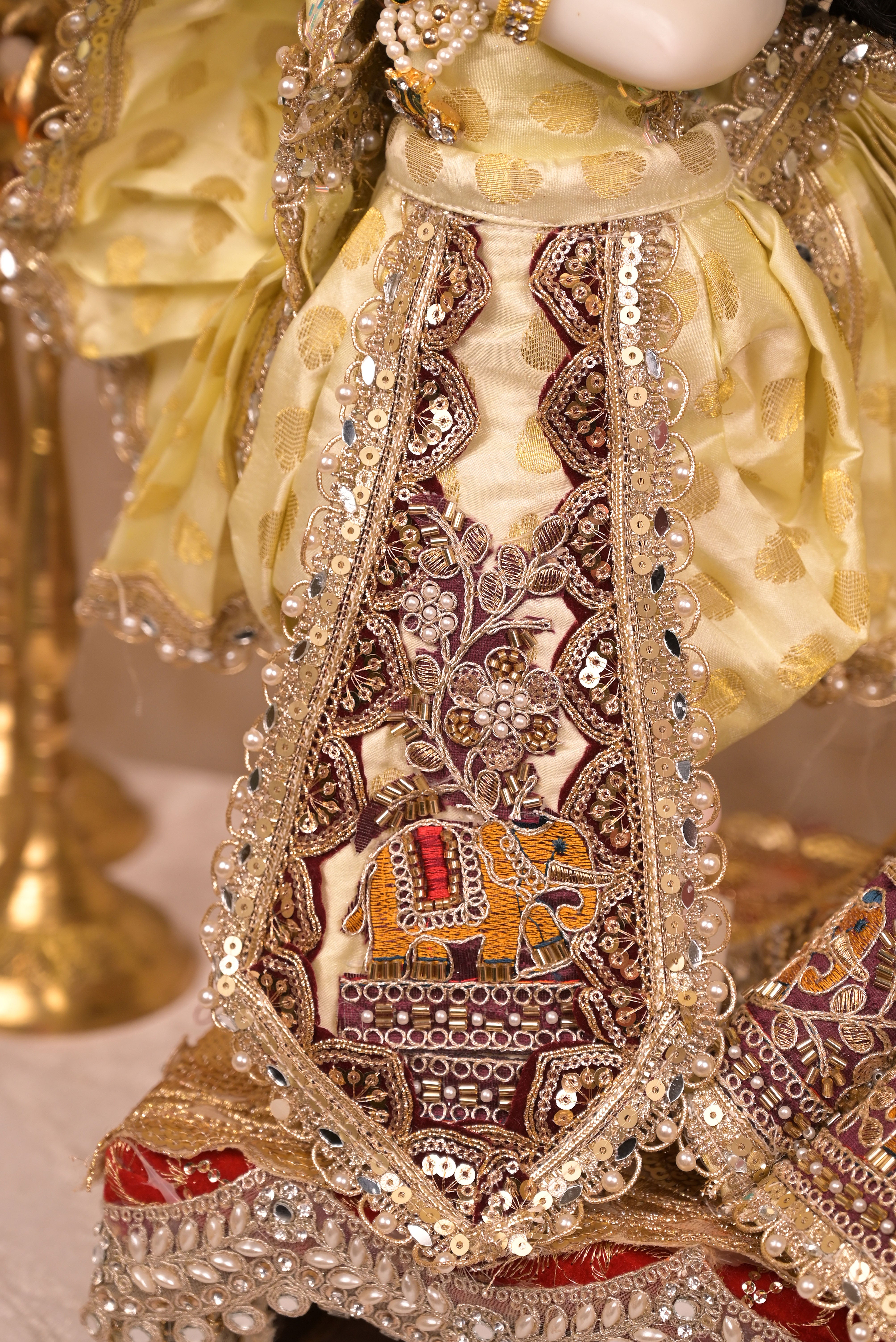 Radha Krishna Poshak | Golden, Wine & Maroon Silk