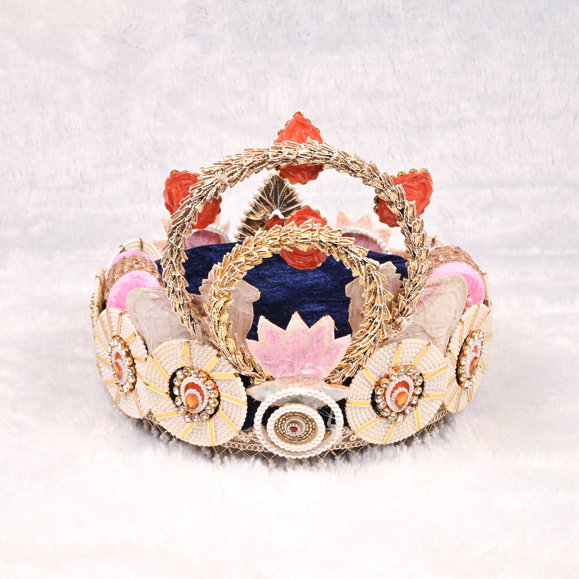 Laddu Gopal Singhasan Black and Pink Lotus Design with Elephant Backrest
