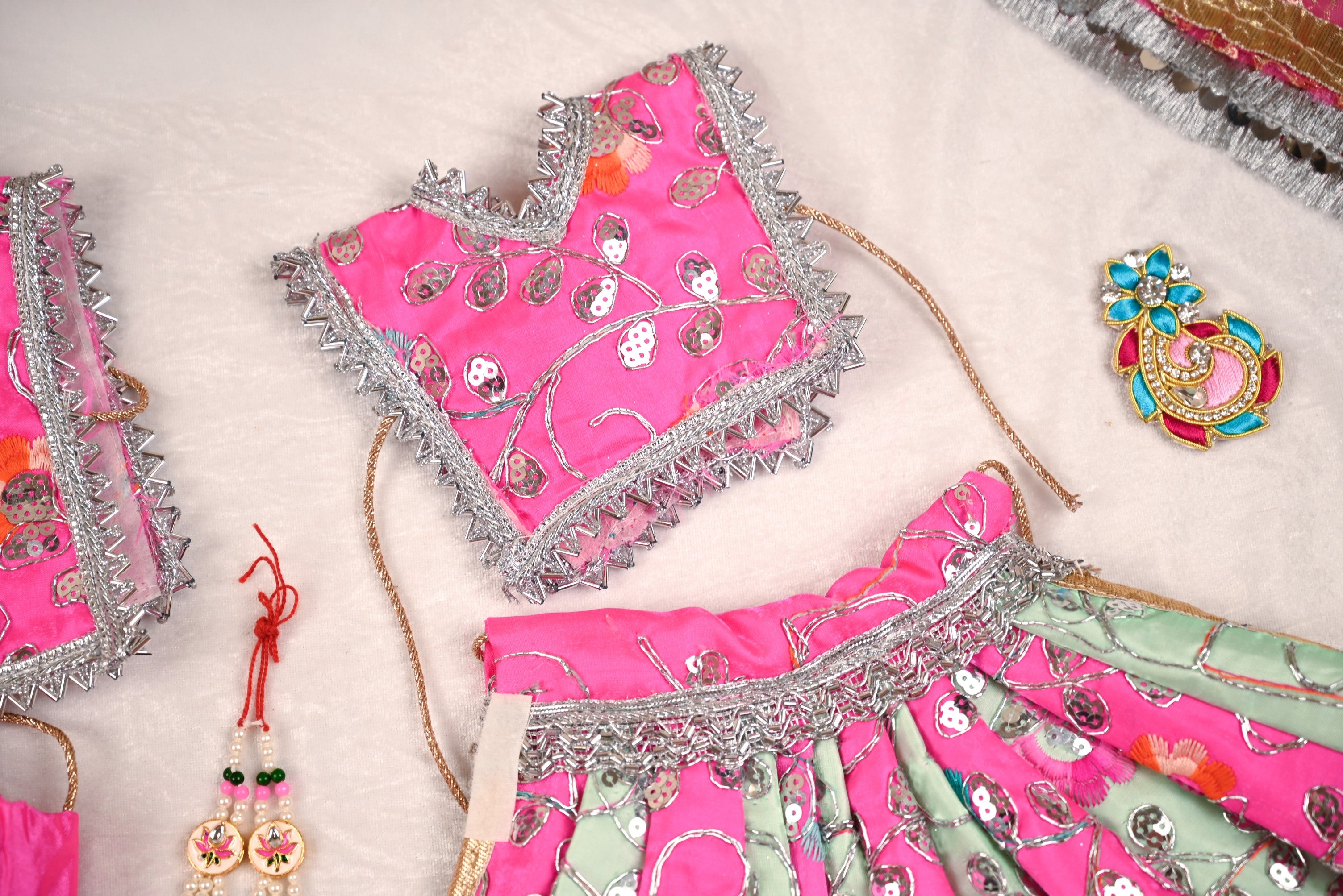 Radha Krishna Poshak | Sea Green Silk & Net