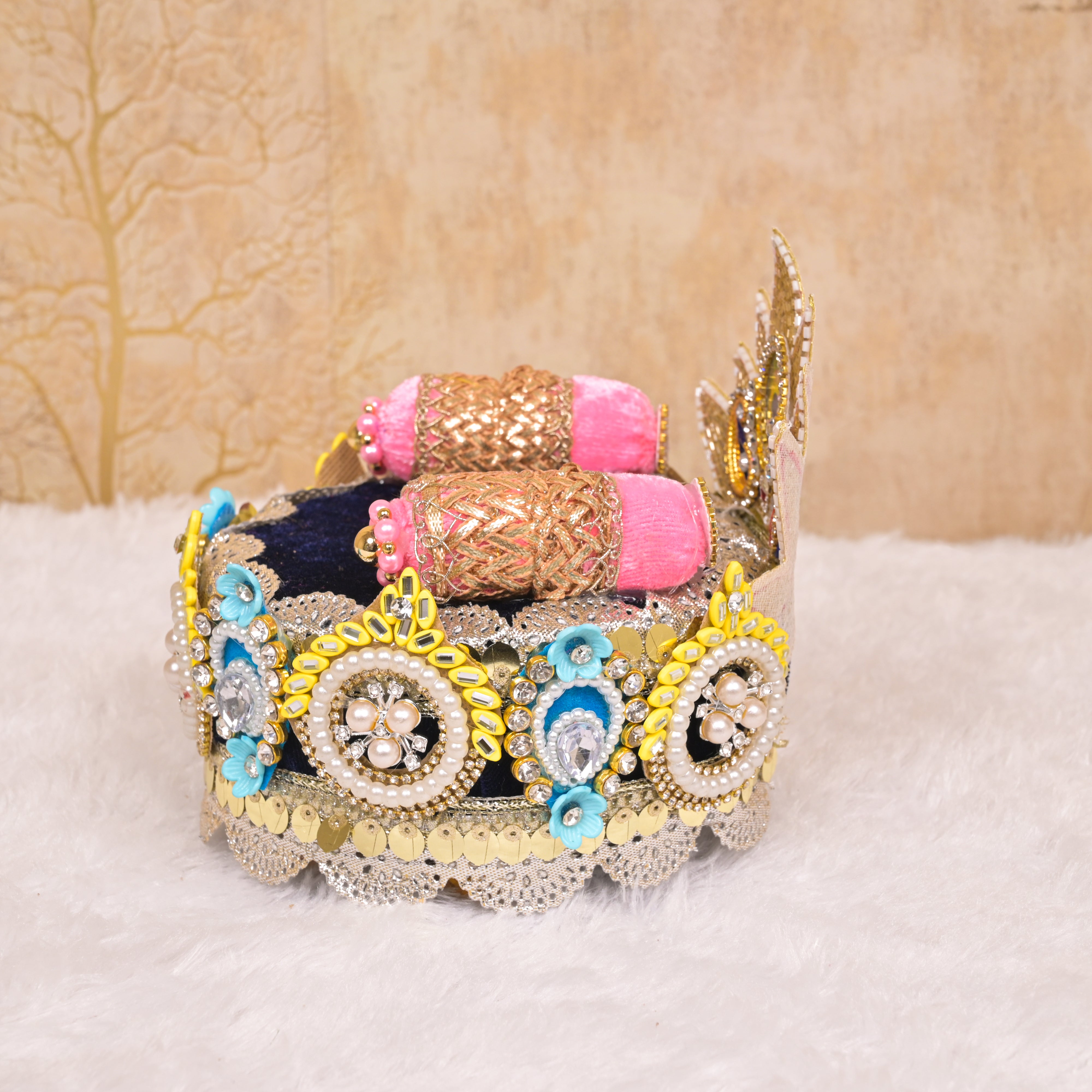 Laddu Gopal Singhasan with Peacock Feather Design Back