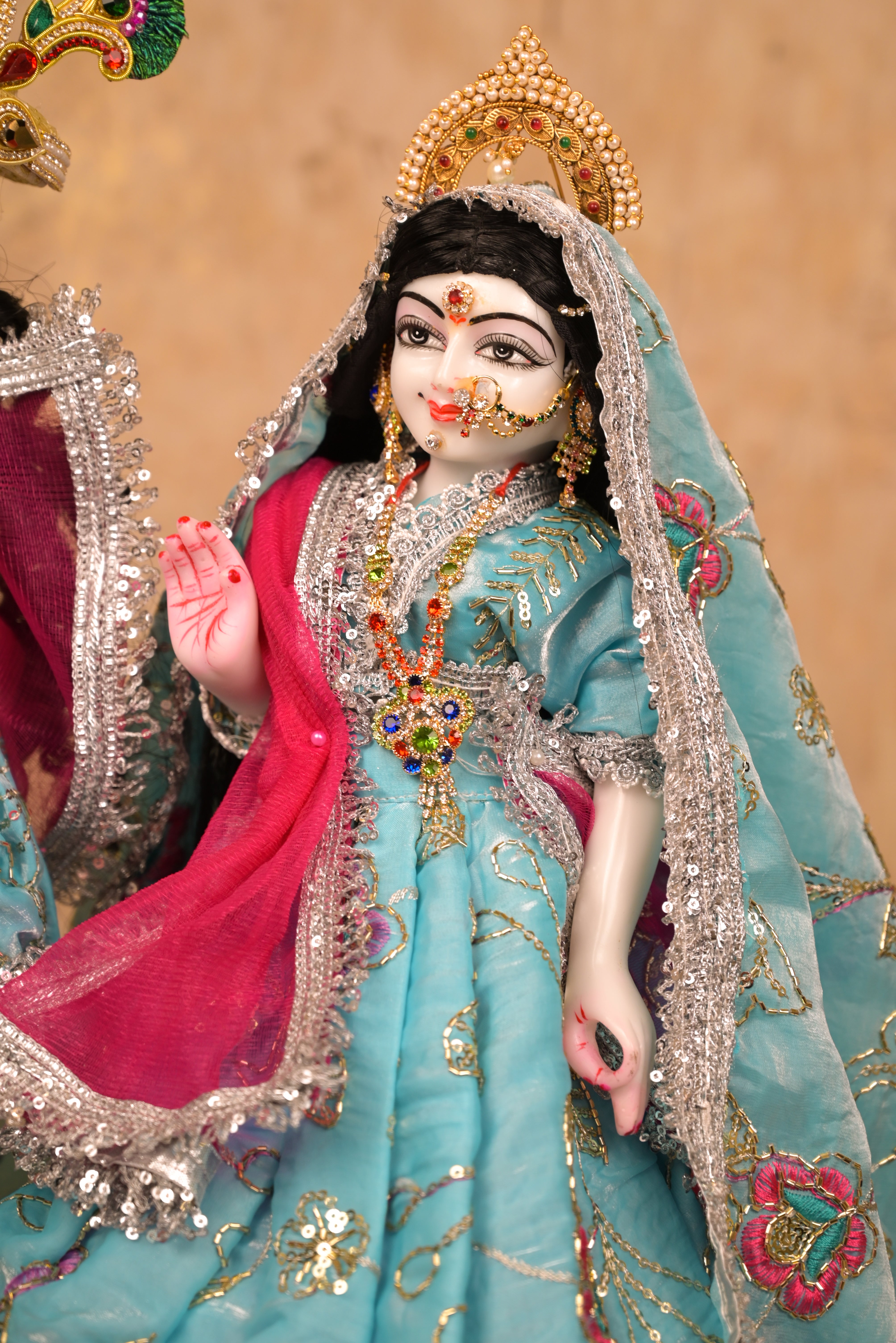 Radha Krishna Poshak | Sea Blue & Pink Silk