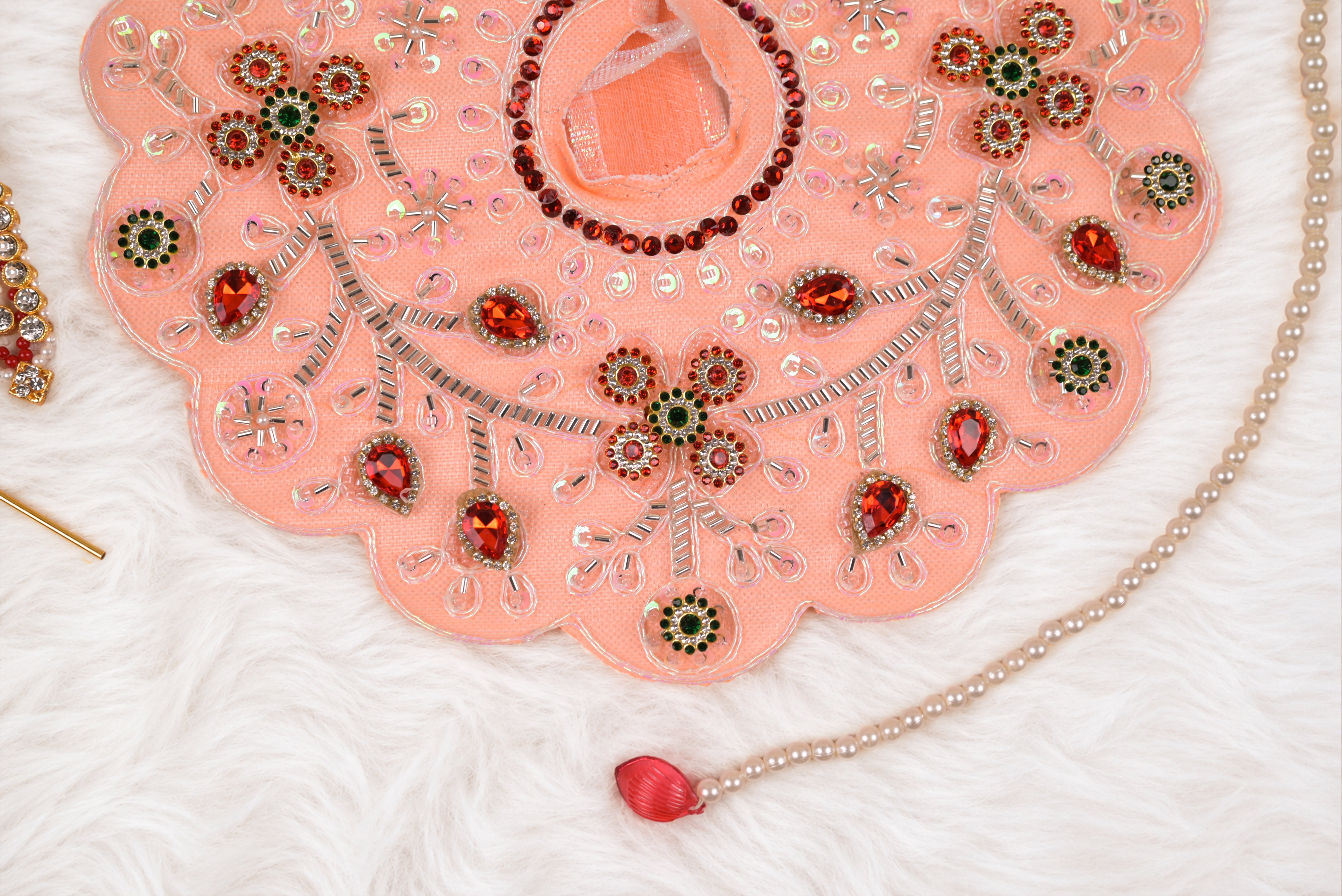 Peach Zari Embroidered Laddu Gopal Poshak