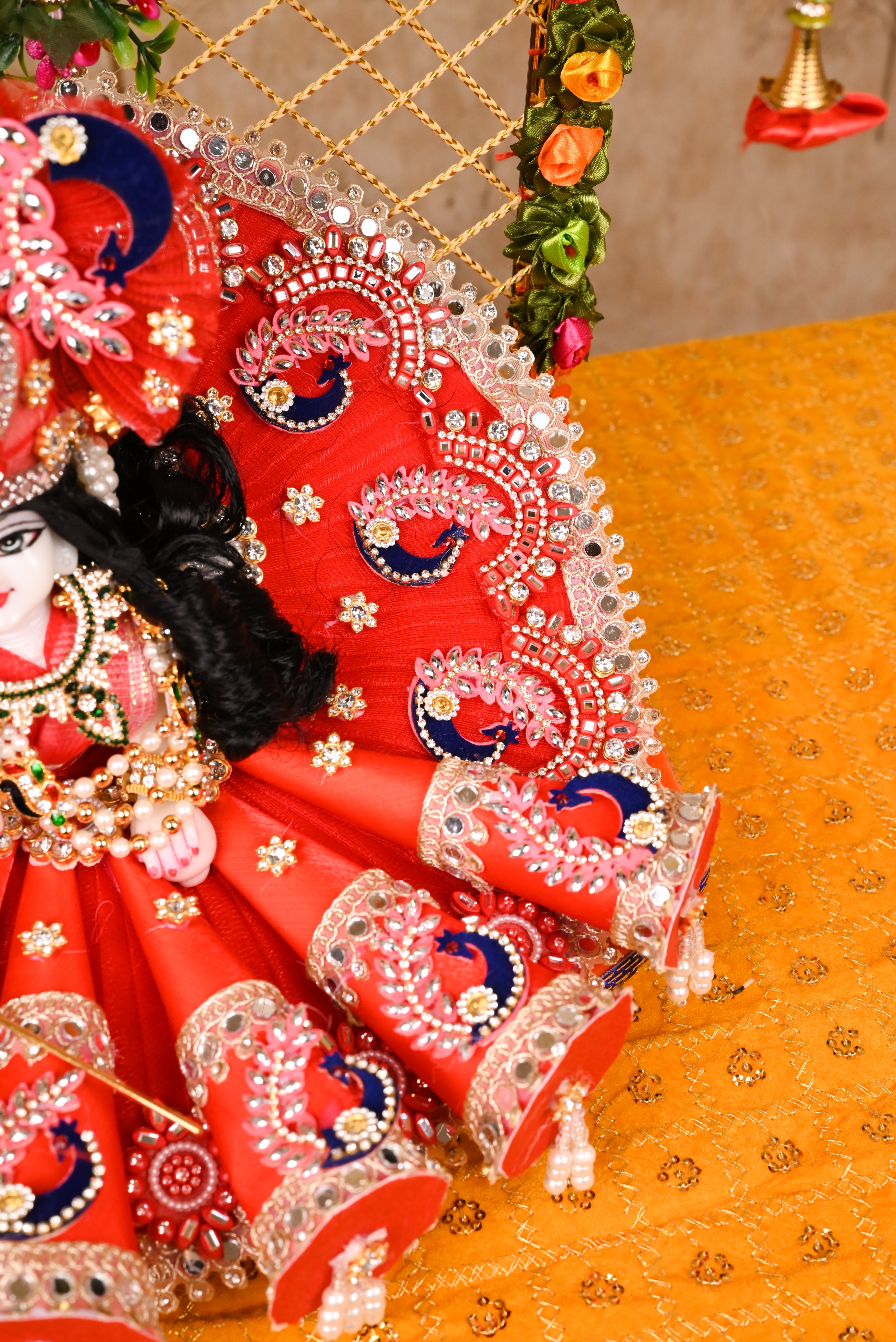 Reddish Maroon Cone Style Silk Kundan Laddu Gopal Poshak