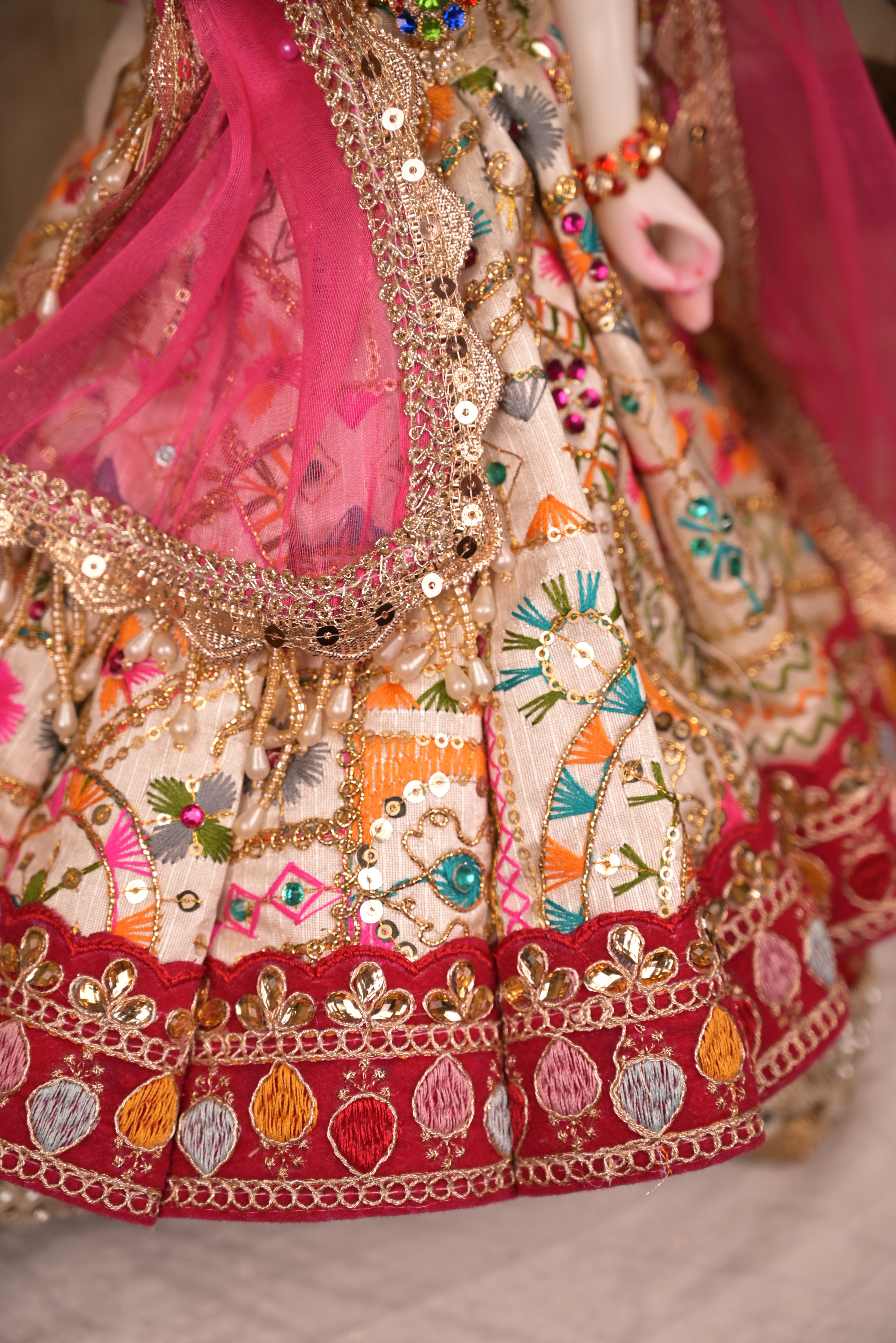 Radha Krishna Poshak | Light Golden & Pink Silk