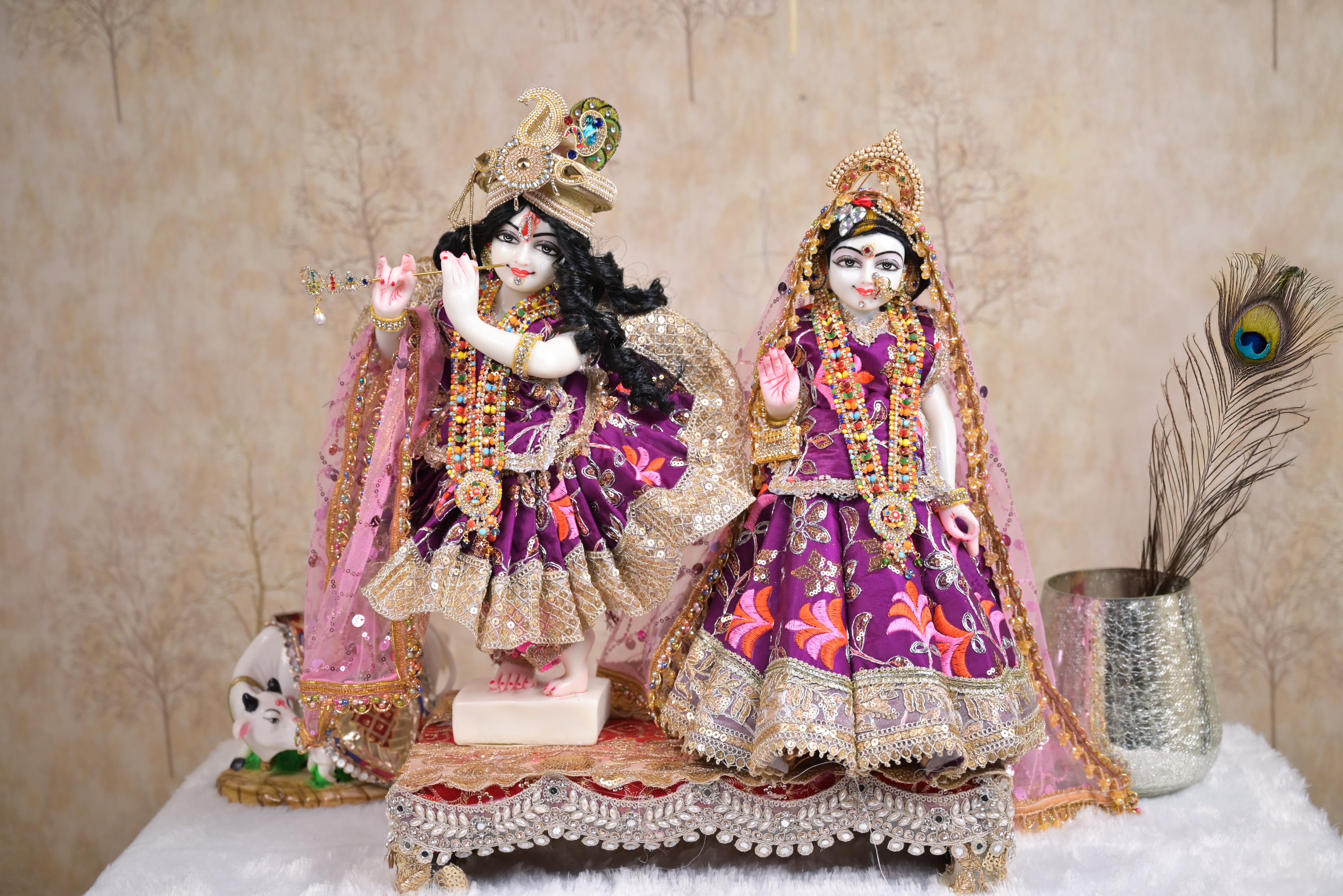 Radha Krishna Yugal Jodi Poshak – Purple & Lavender Silk Embroidered Poshak Set