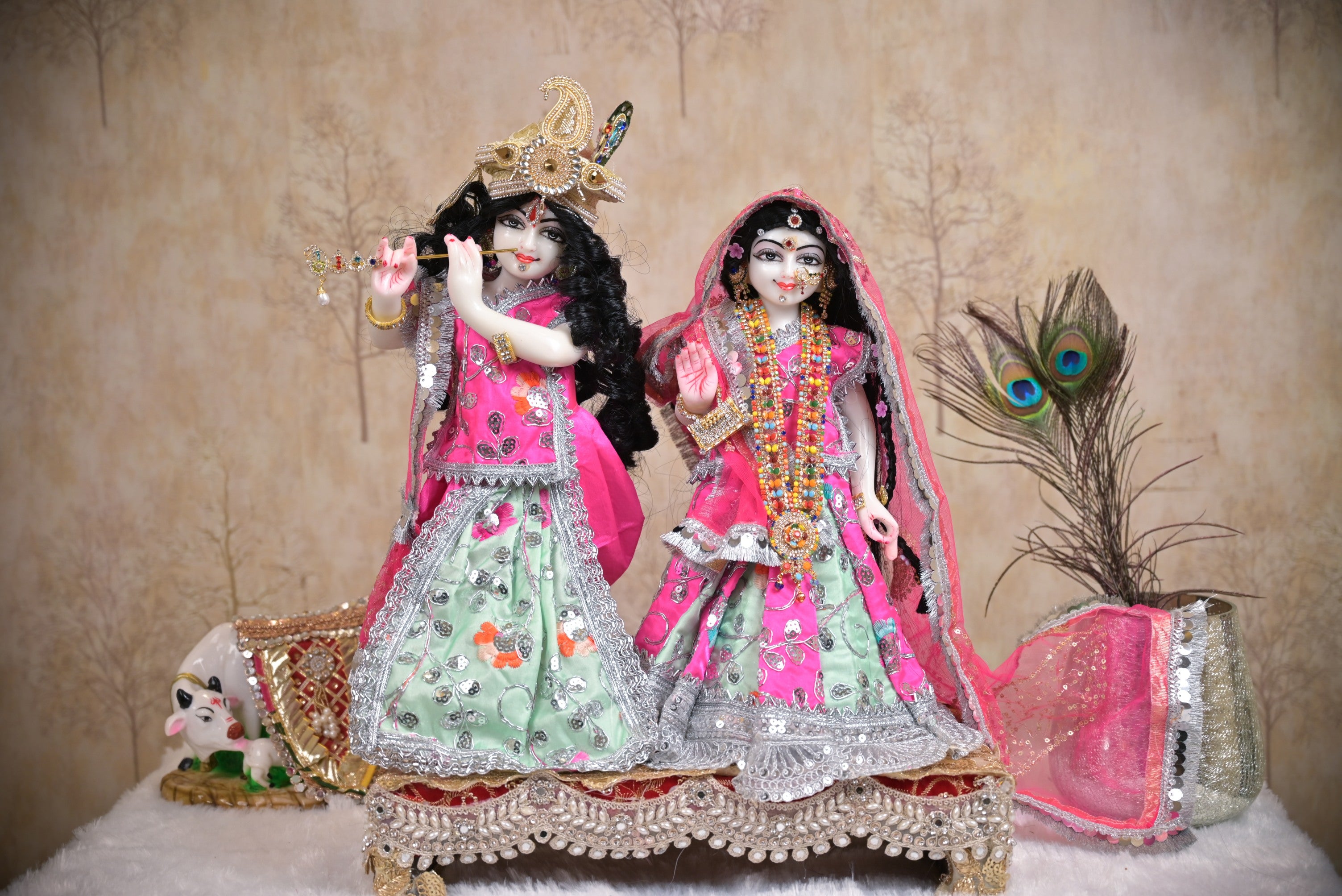 Radha Krishna Poshak | Sea Green Silk & Net