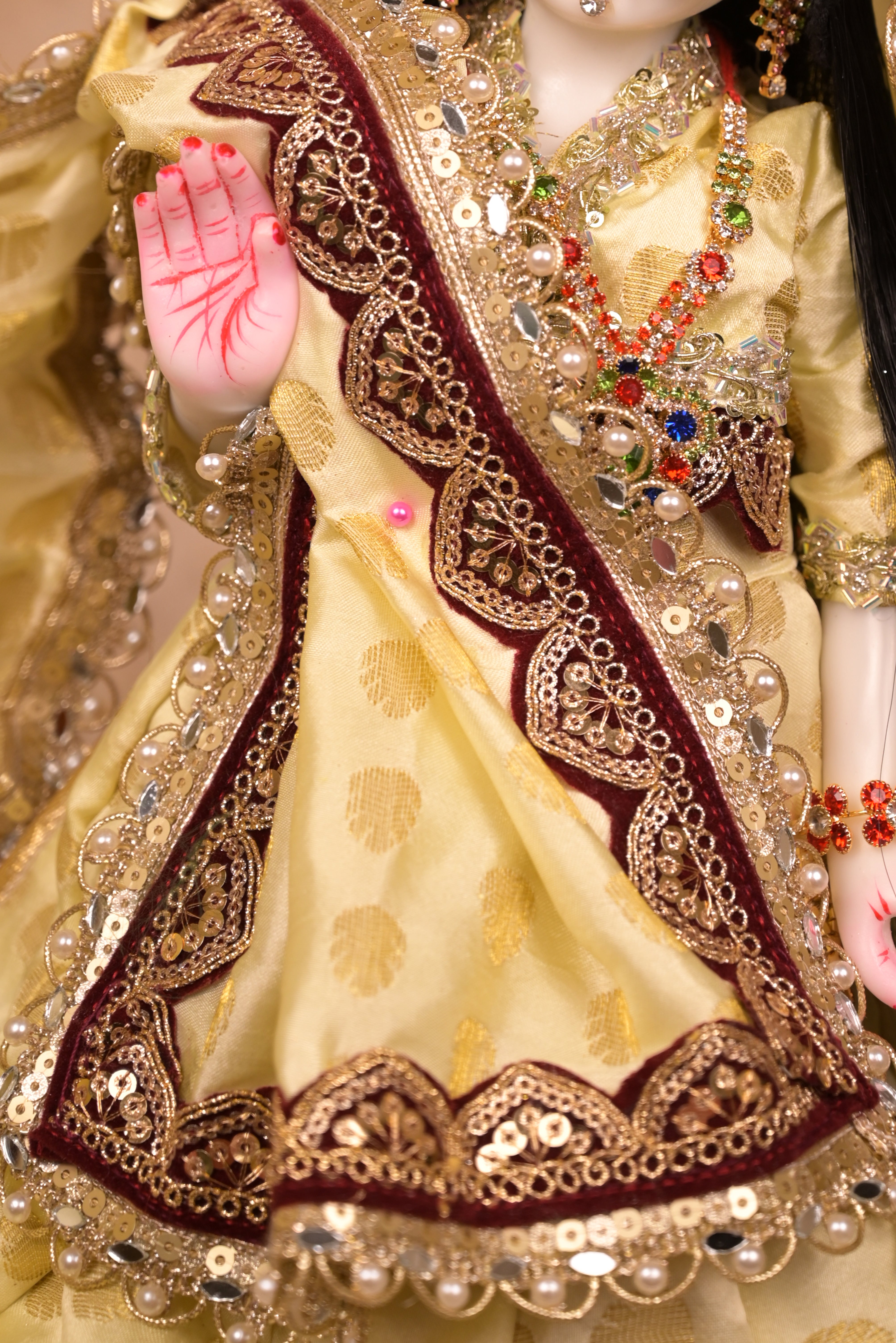 Radha Krishna Poshak | Golden, Wine & Maroon Silk