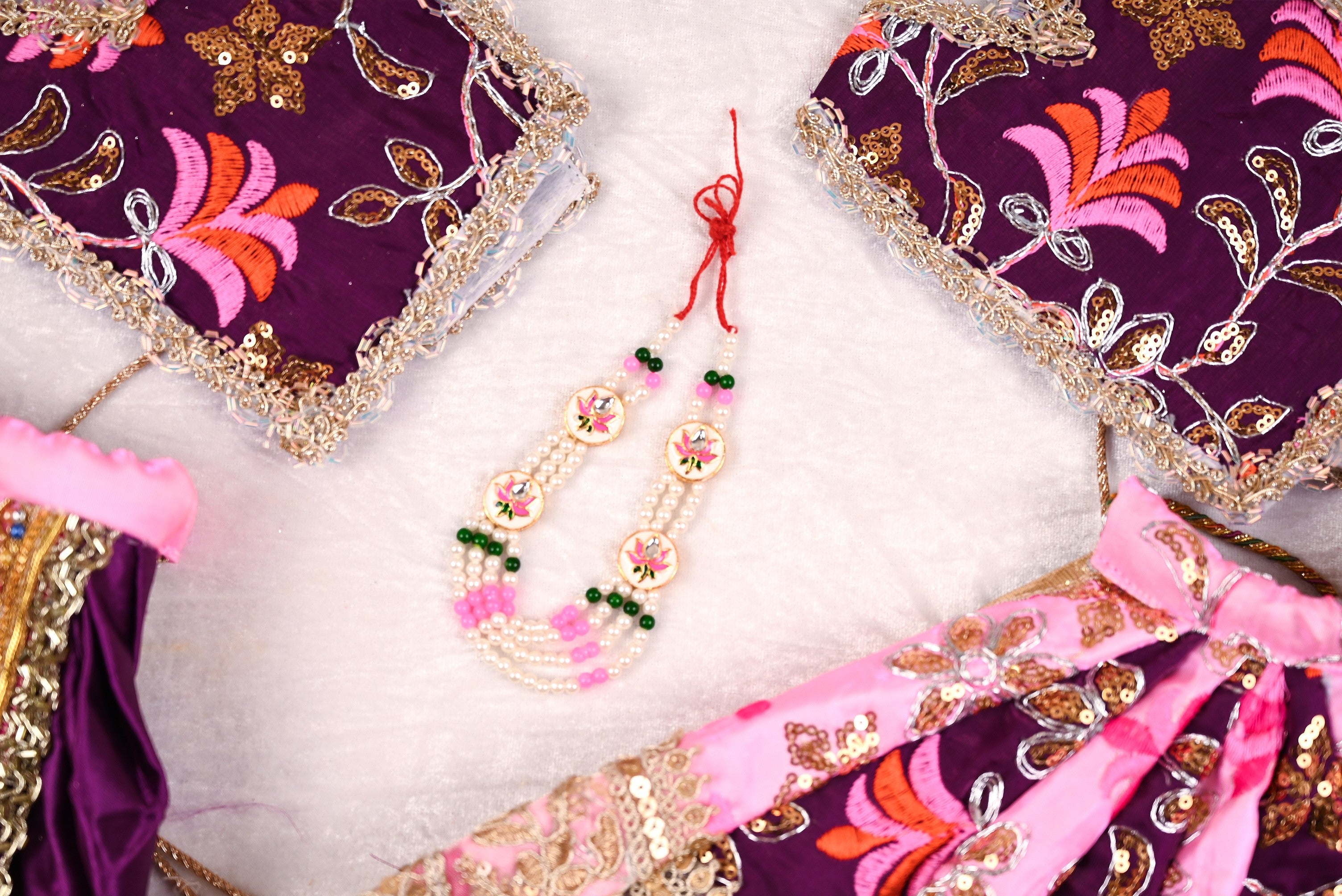 Radha Krishna Poshak | Purple, Pink & Golden Silk