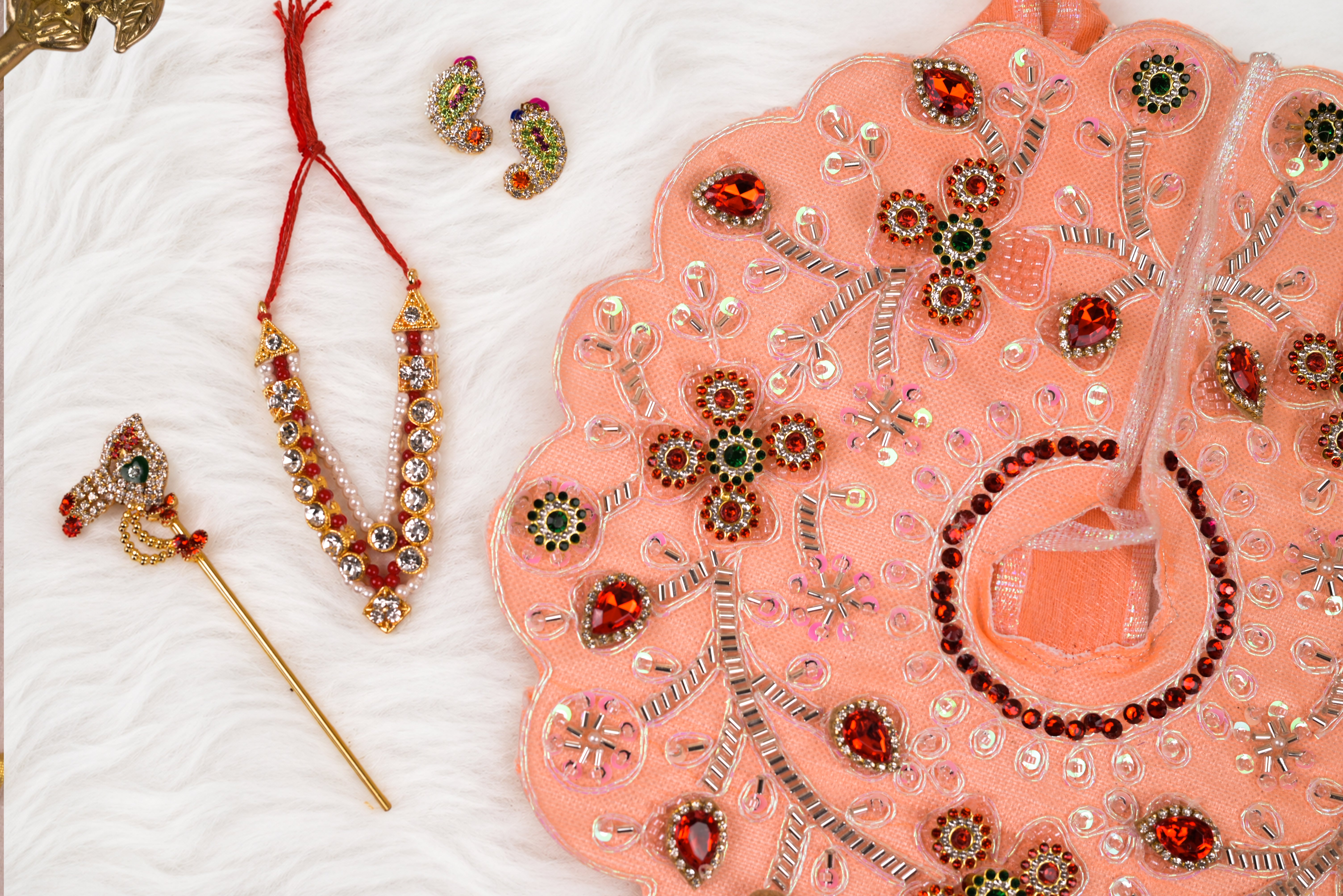Peach Zari Embroidered Laddu Gopal Poshak