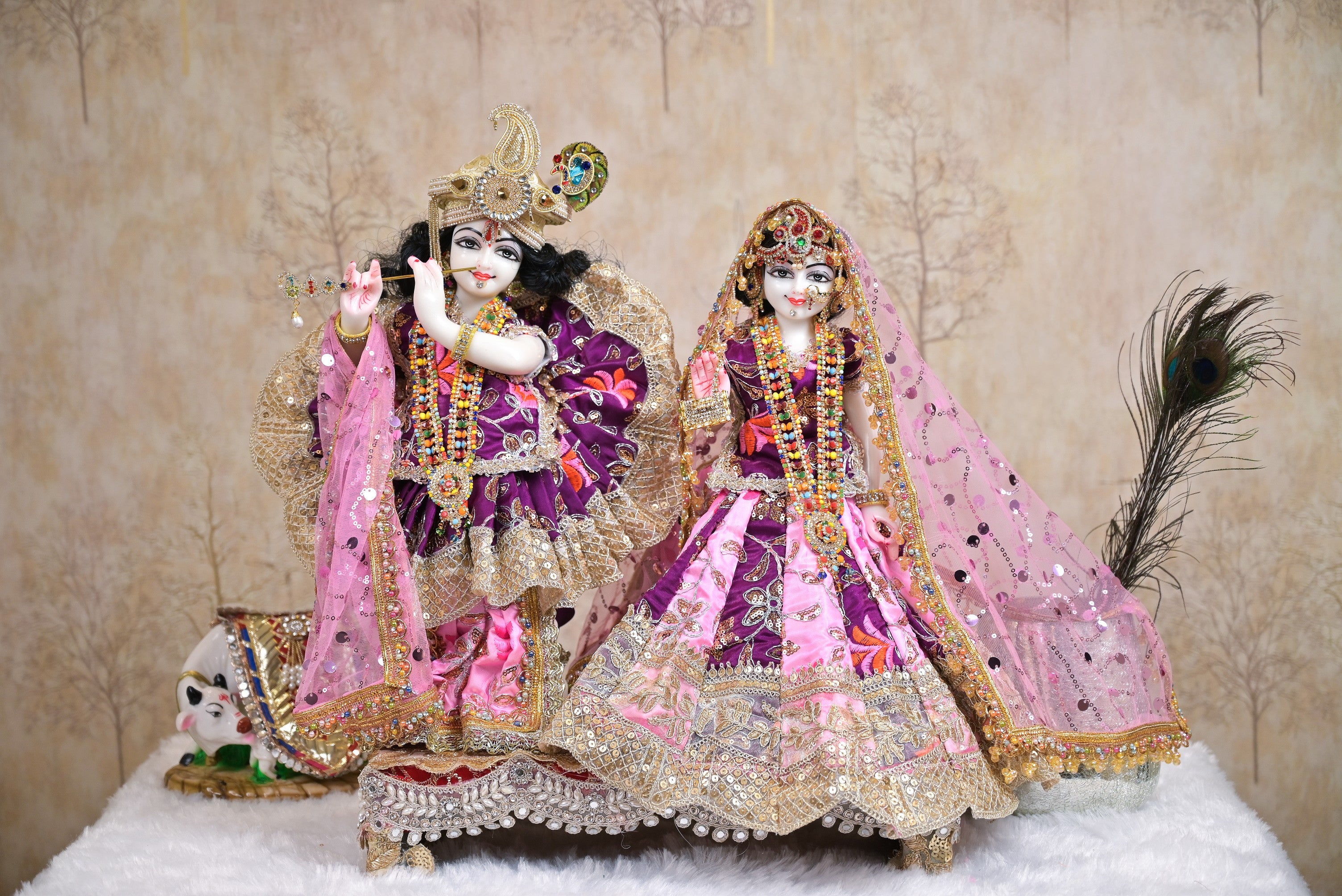 Radha Krishna Poshak | Purple, Pink & Golden Silk