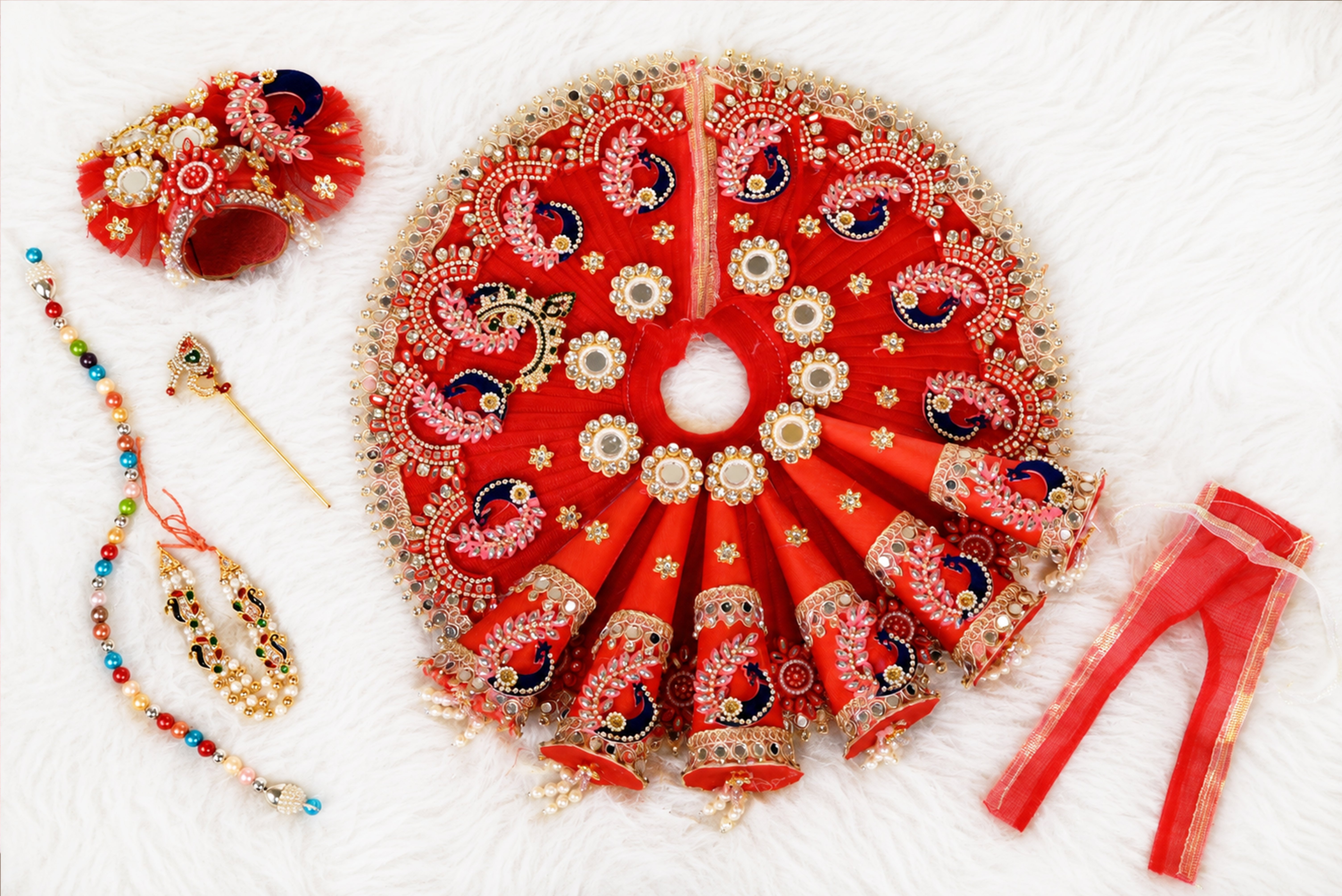 Reddish Maroon Cone Style Silk Kundan Laddu Gopal Poshak