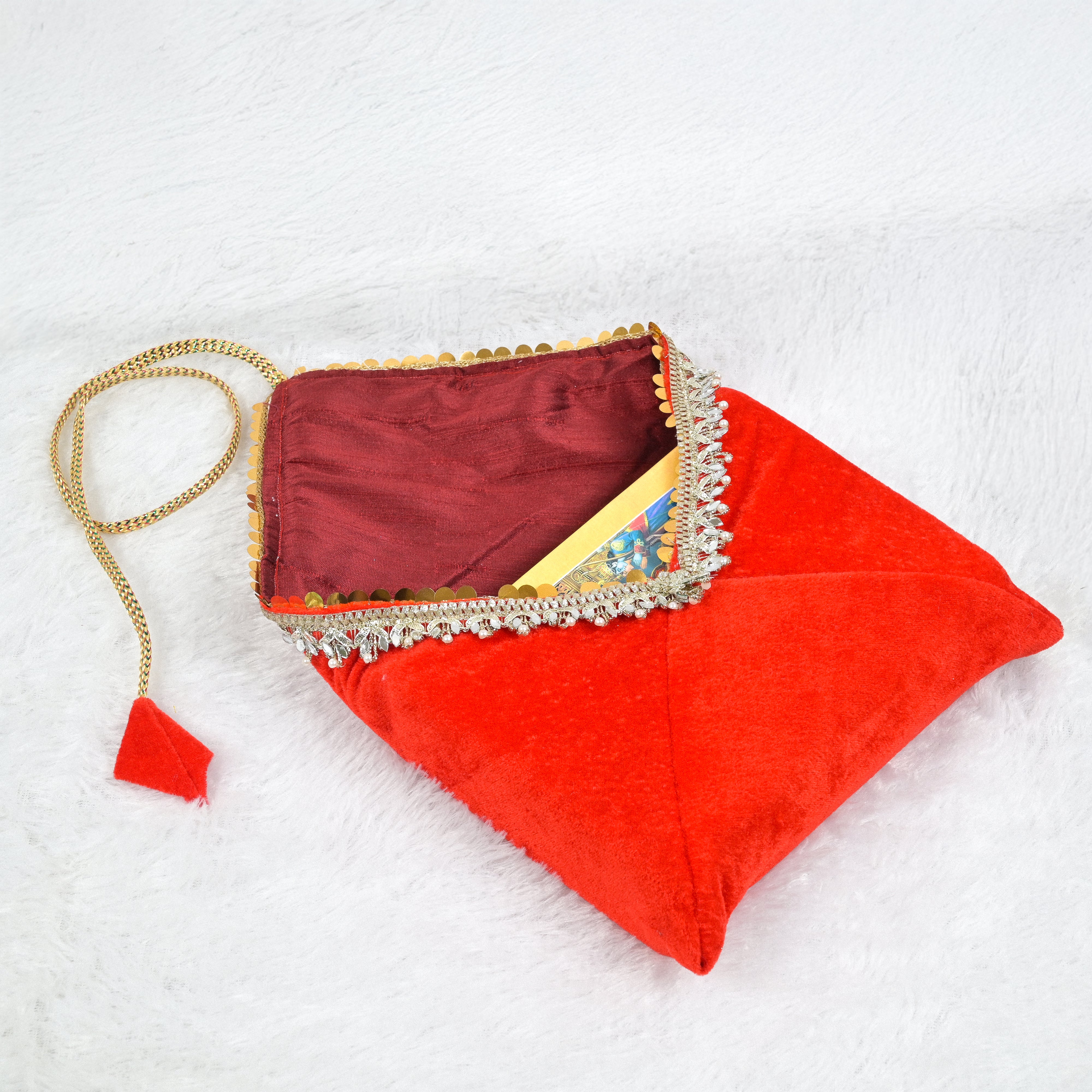 Swastik Embroidered Pothi Cover with Mirror & Pearl Work